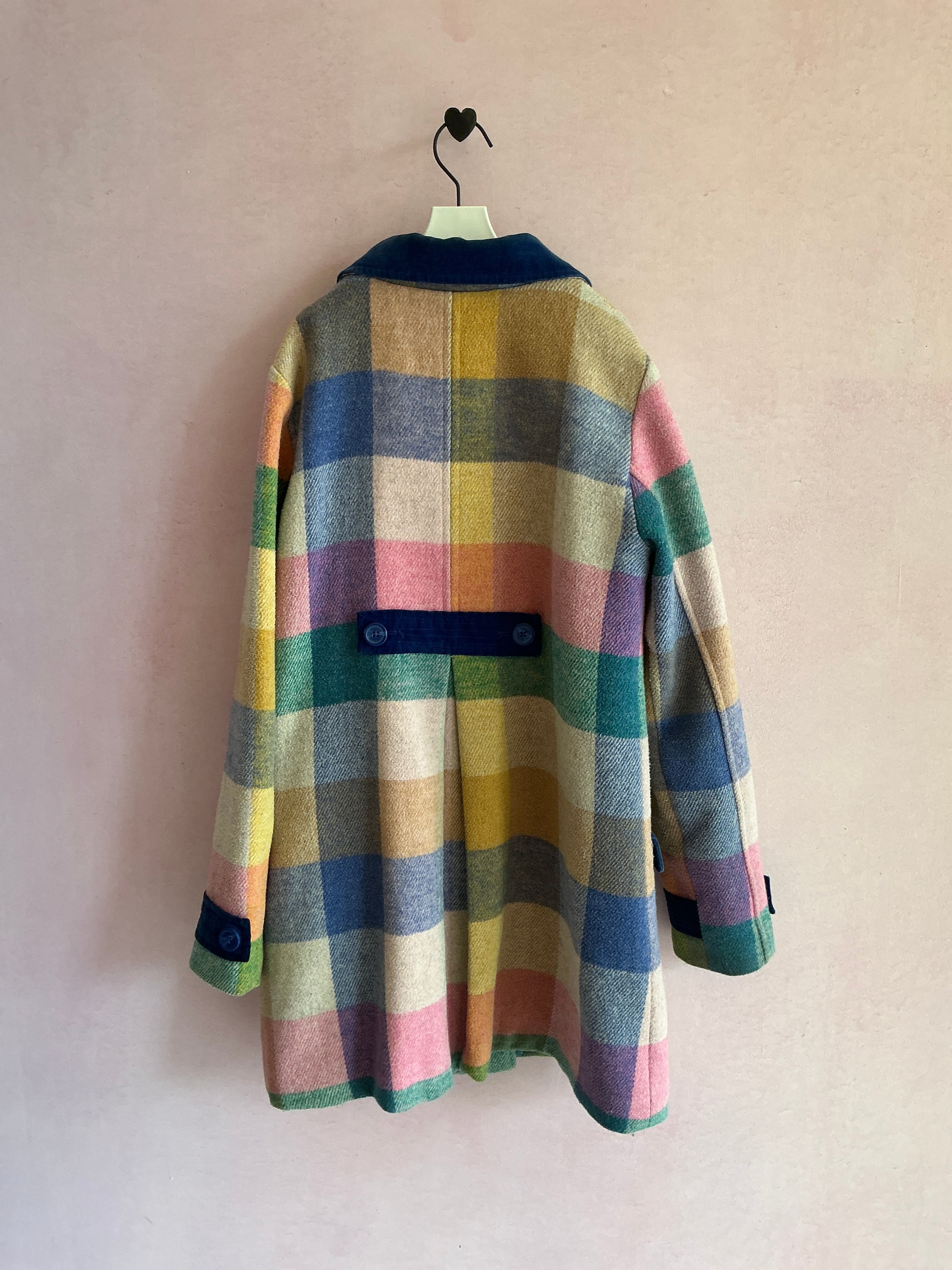 Mini Boden Pastel Plaid Blue Velvet Collar coat / 11-12