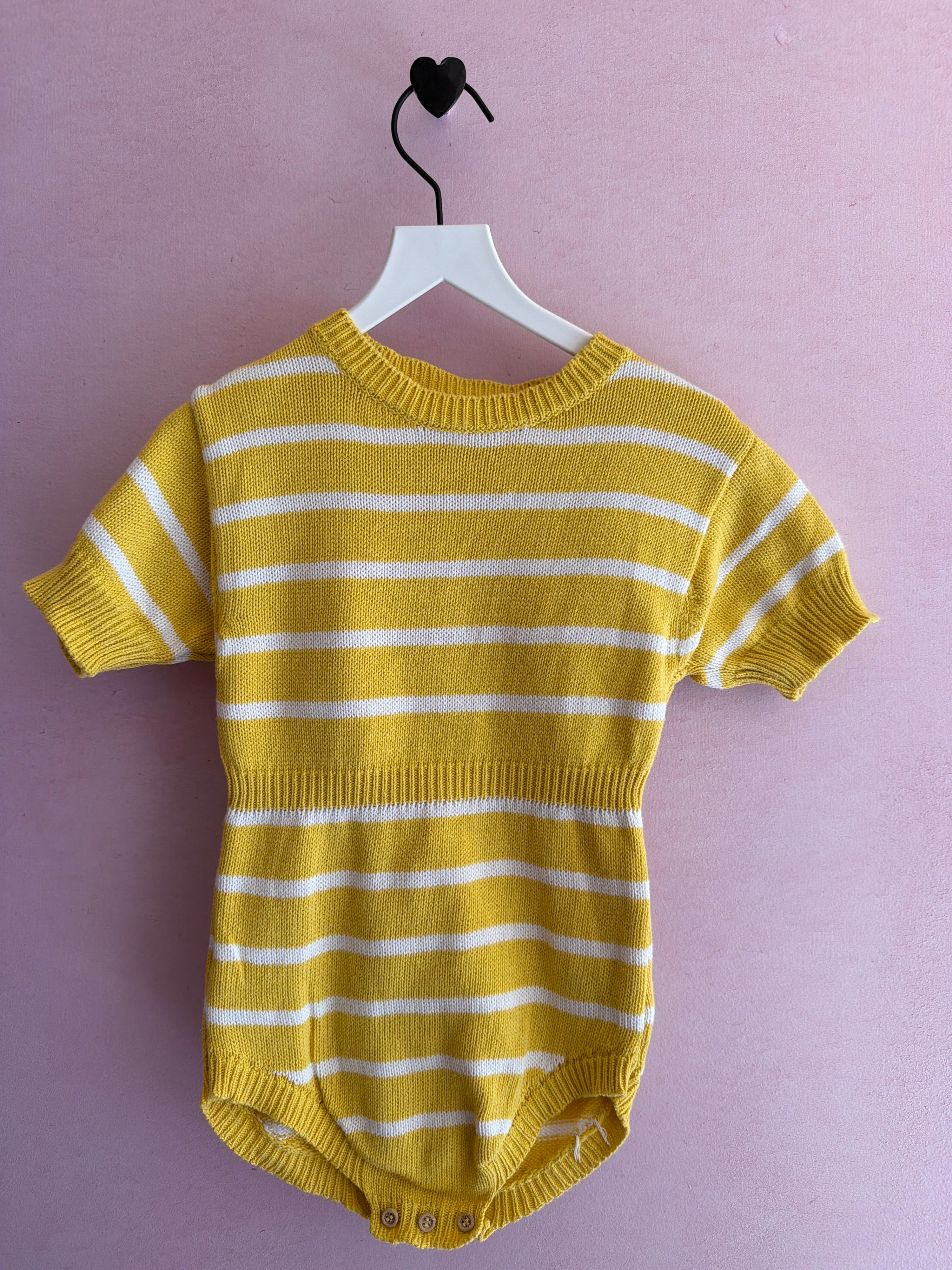 fin & vince Yellow and White Stripe short Sleeve playsuit / 18-24 months