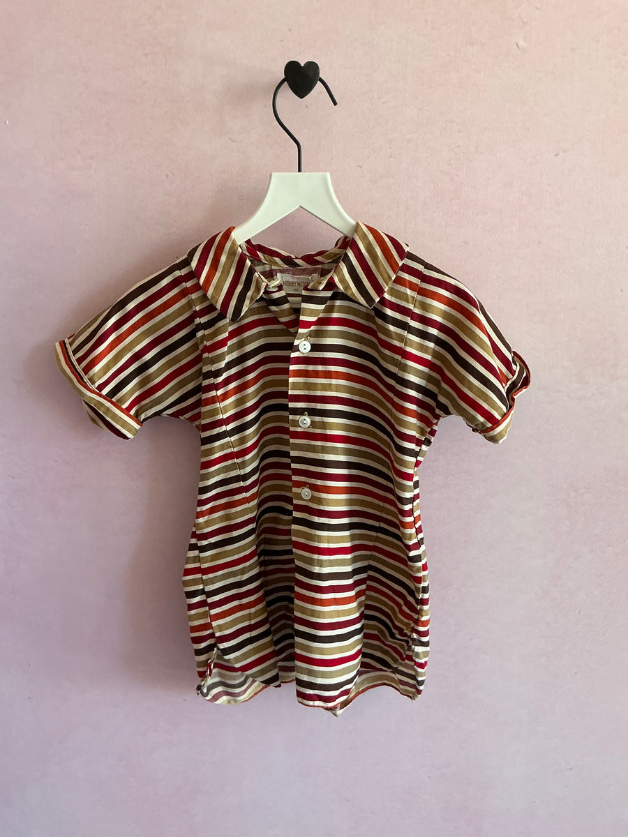 vintage Red, Brown, White, Tan Cinch Waist  Top / 3T