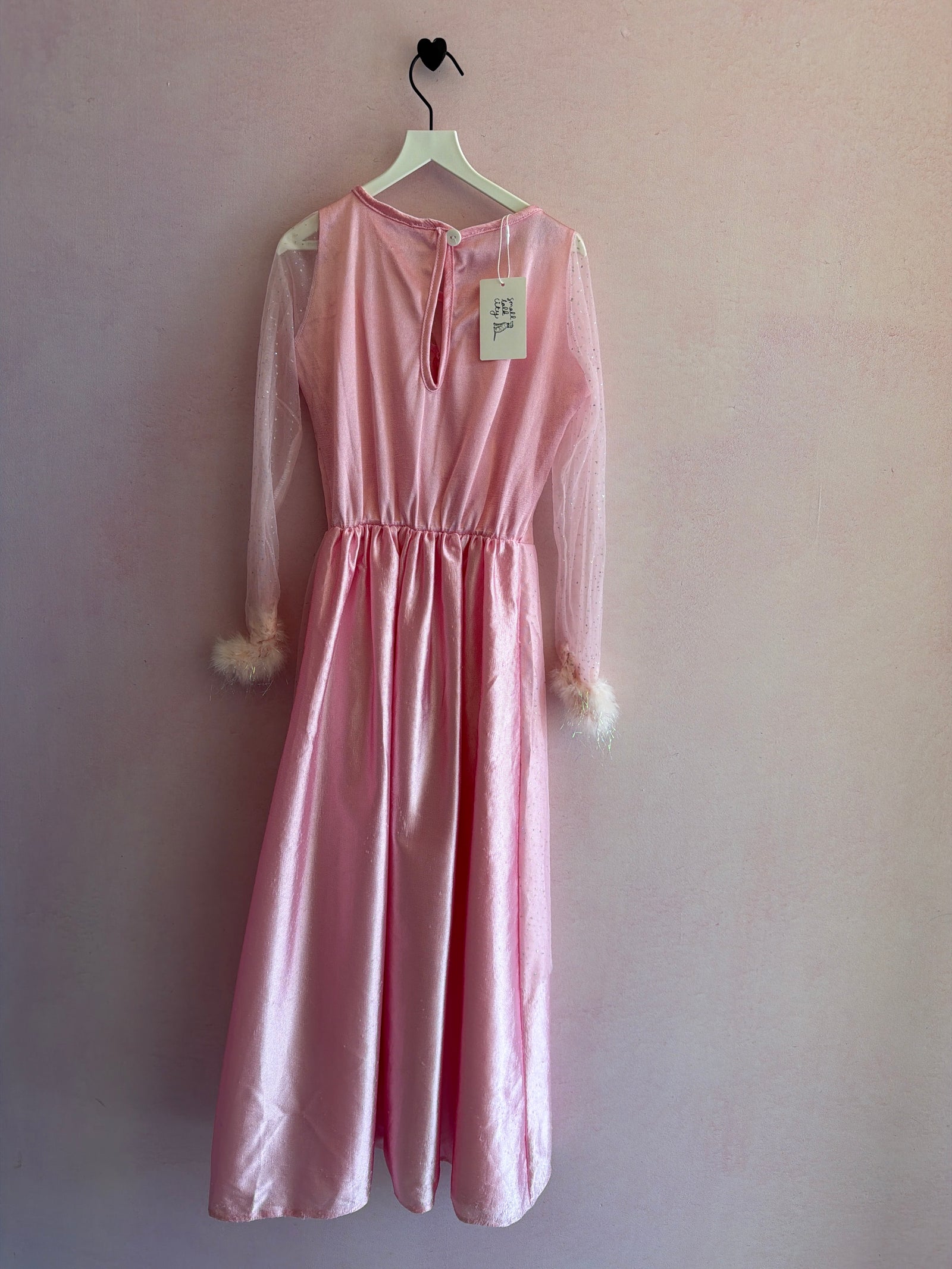vintage y2k Barbie Girls Pink Sparkle Dress with Feather Trim / M  (play condition)