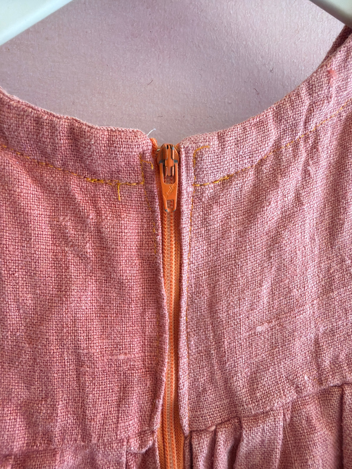 Homemade Creatively Mended Two-Tone Berry Linen Dress