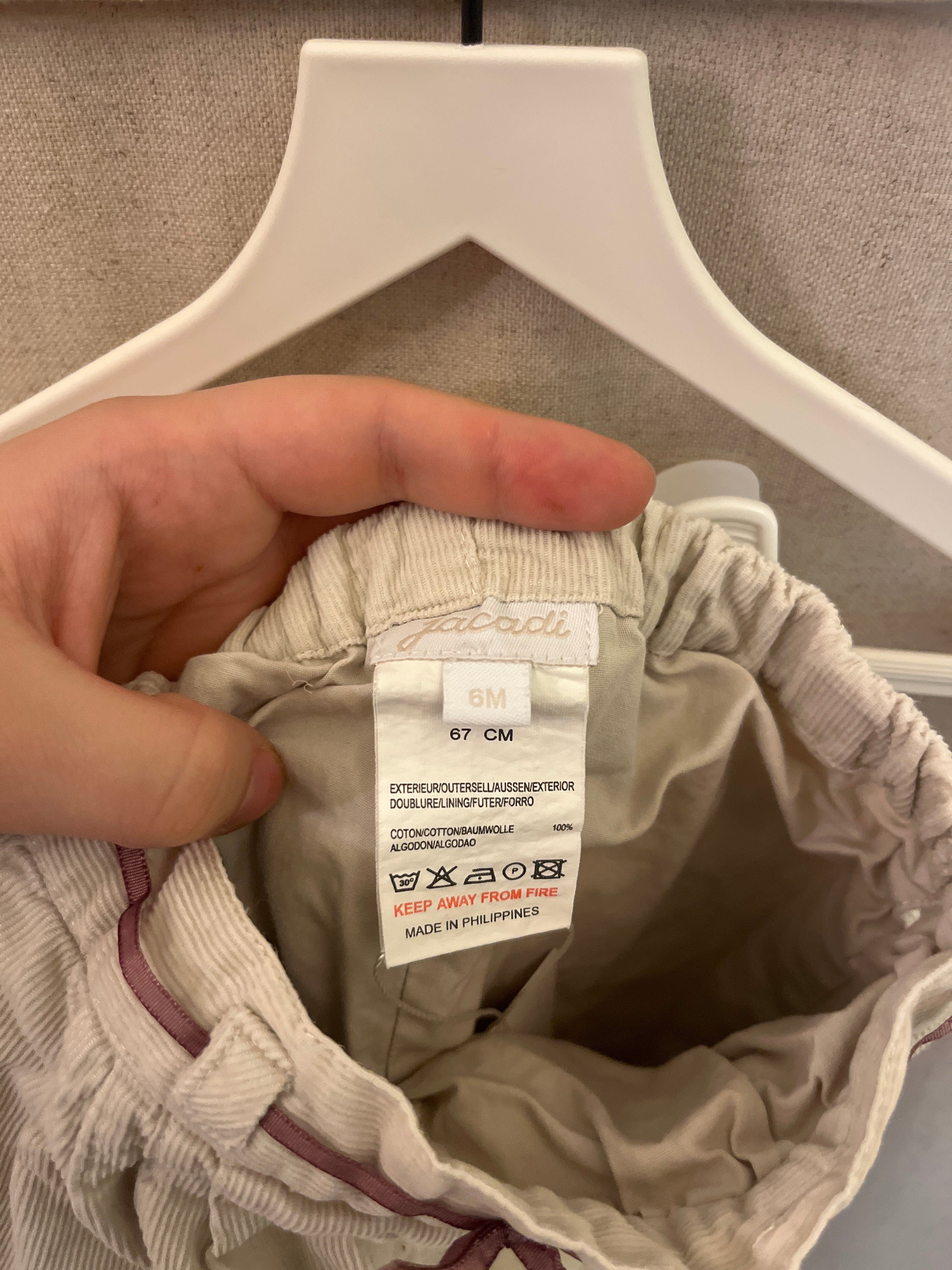 jacadi Cream Embroidery Cords / 6 months