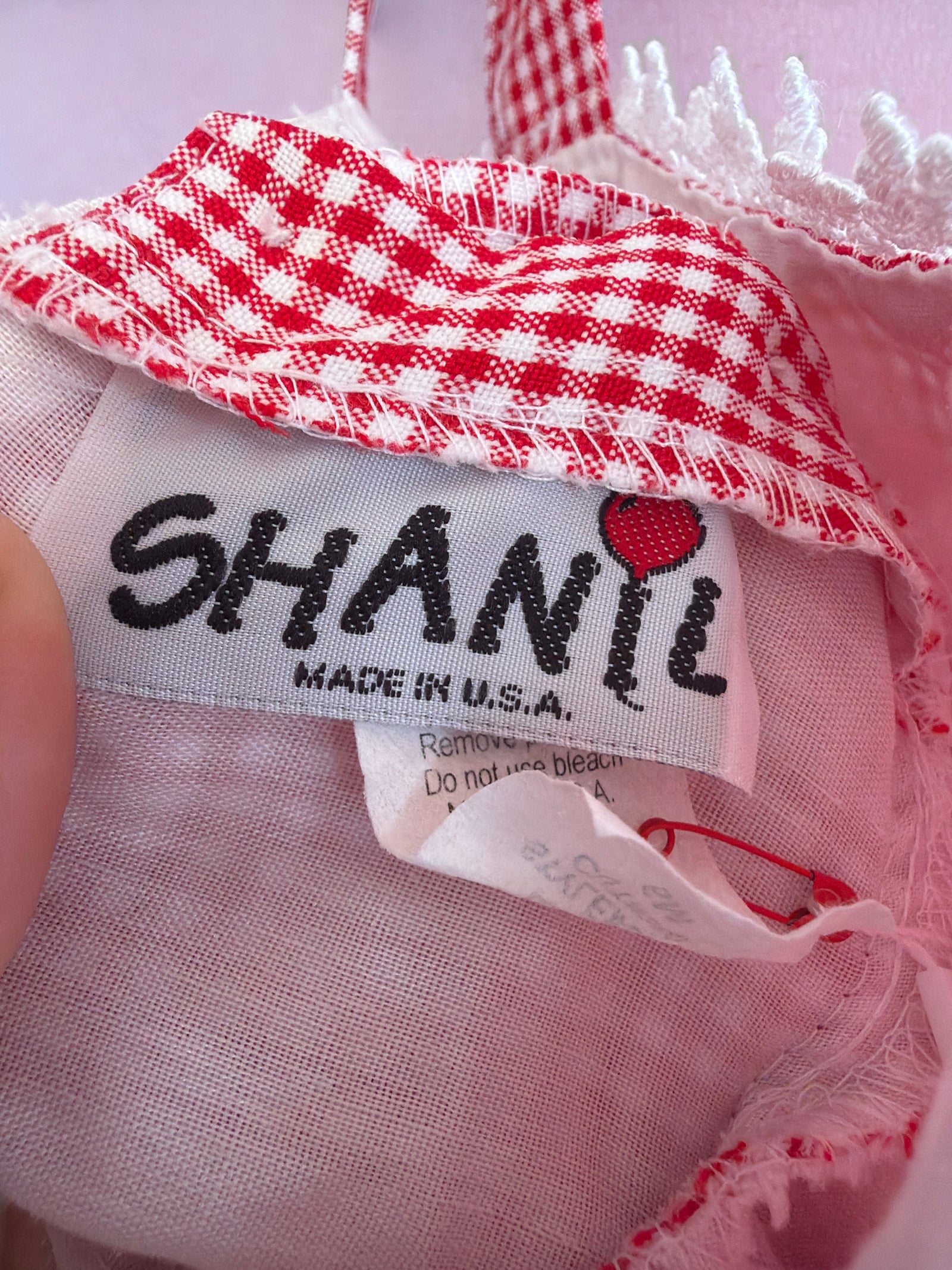 vintage Red Gingham Lace Flouncy Skirt Dress / 6 months