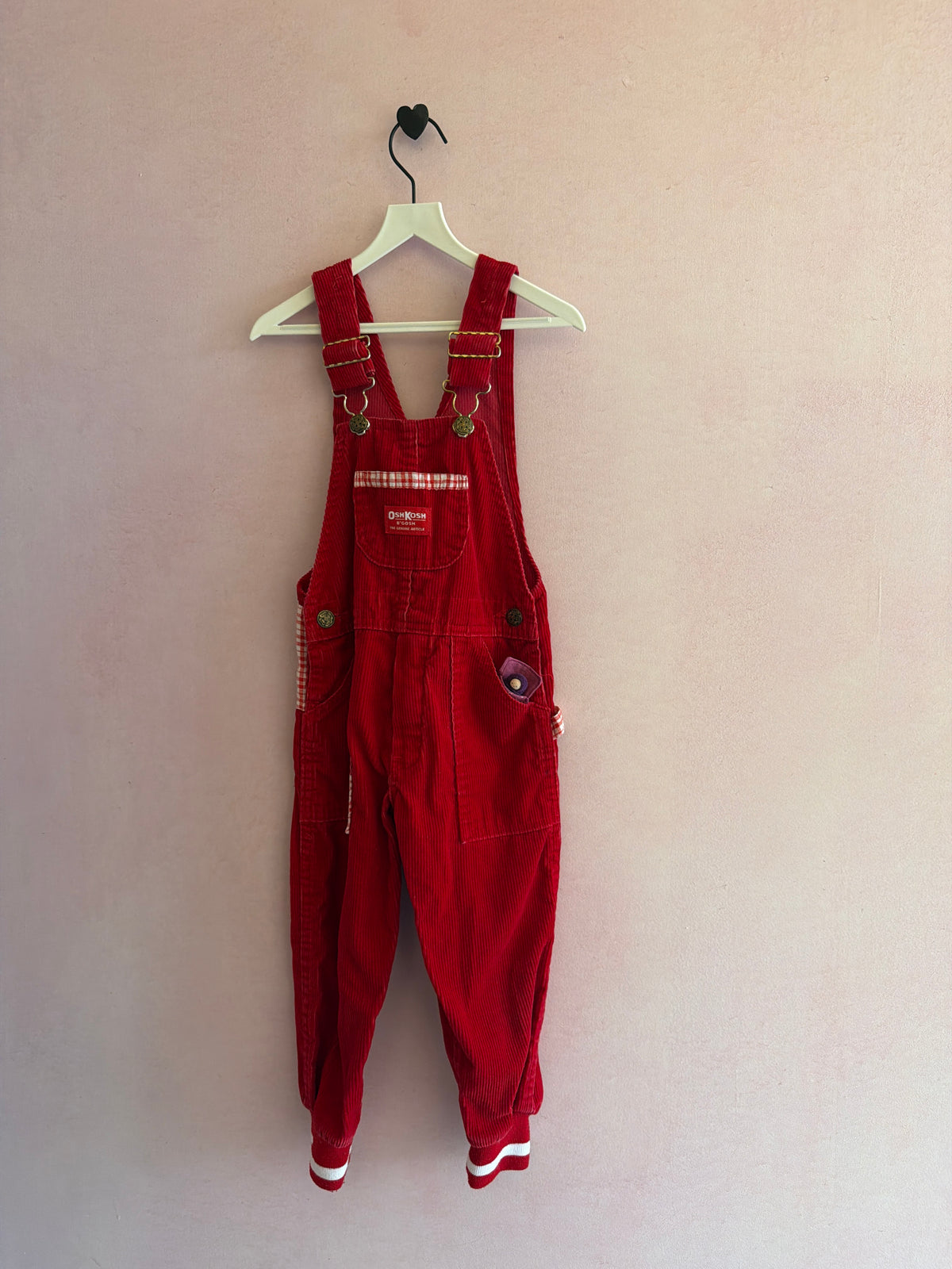 OshKosh B'gosh Cranberry Vintage Overalls with Plaid Accents / 4T