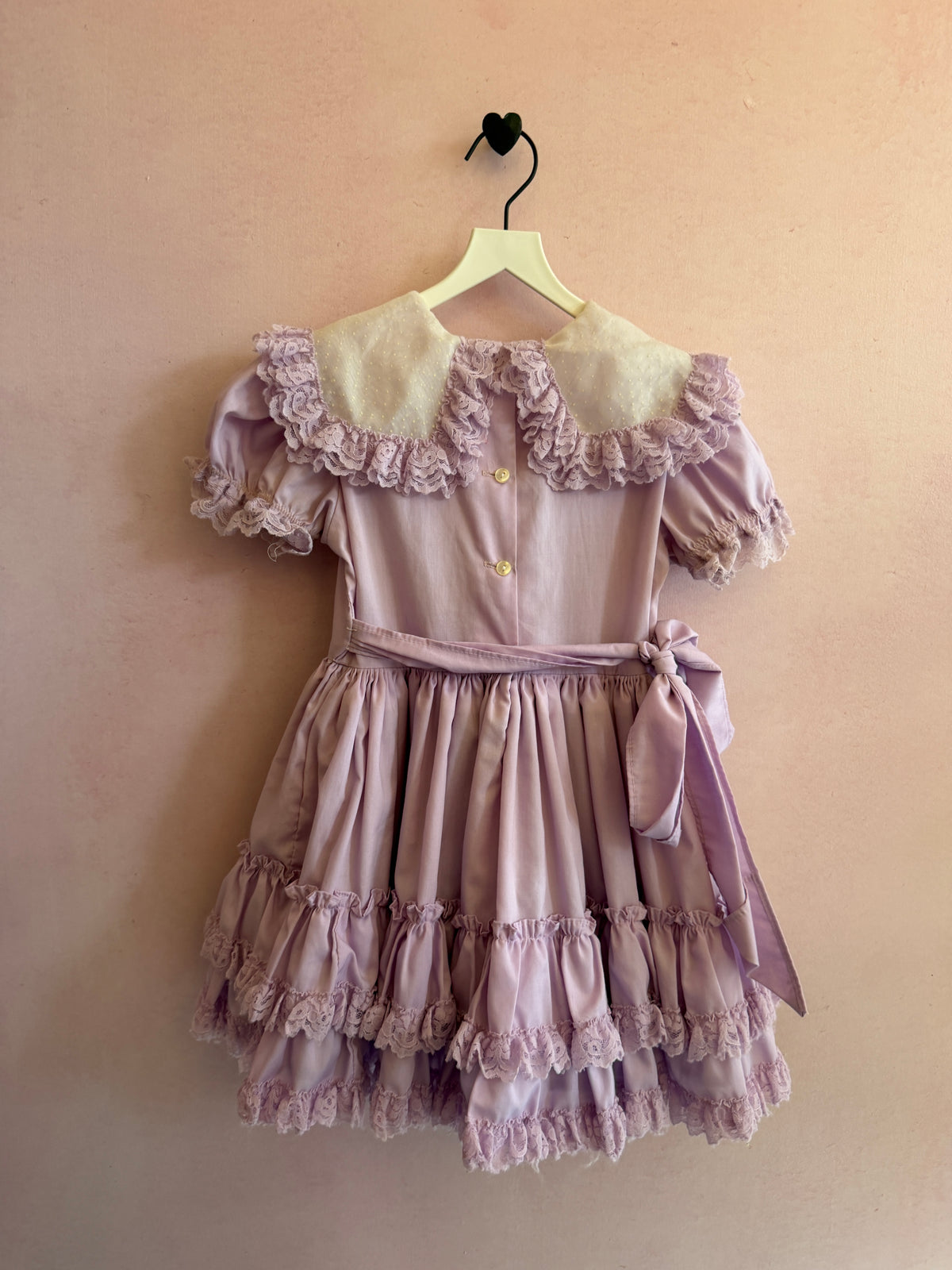 vintage Betty Odin Lavender Ruffle Bib Western Dress with Lace Trim / 4 (play condition )