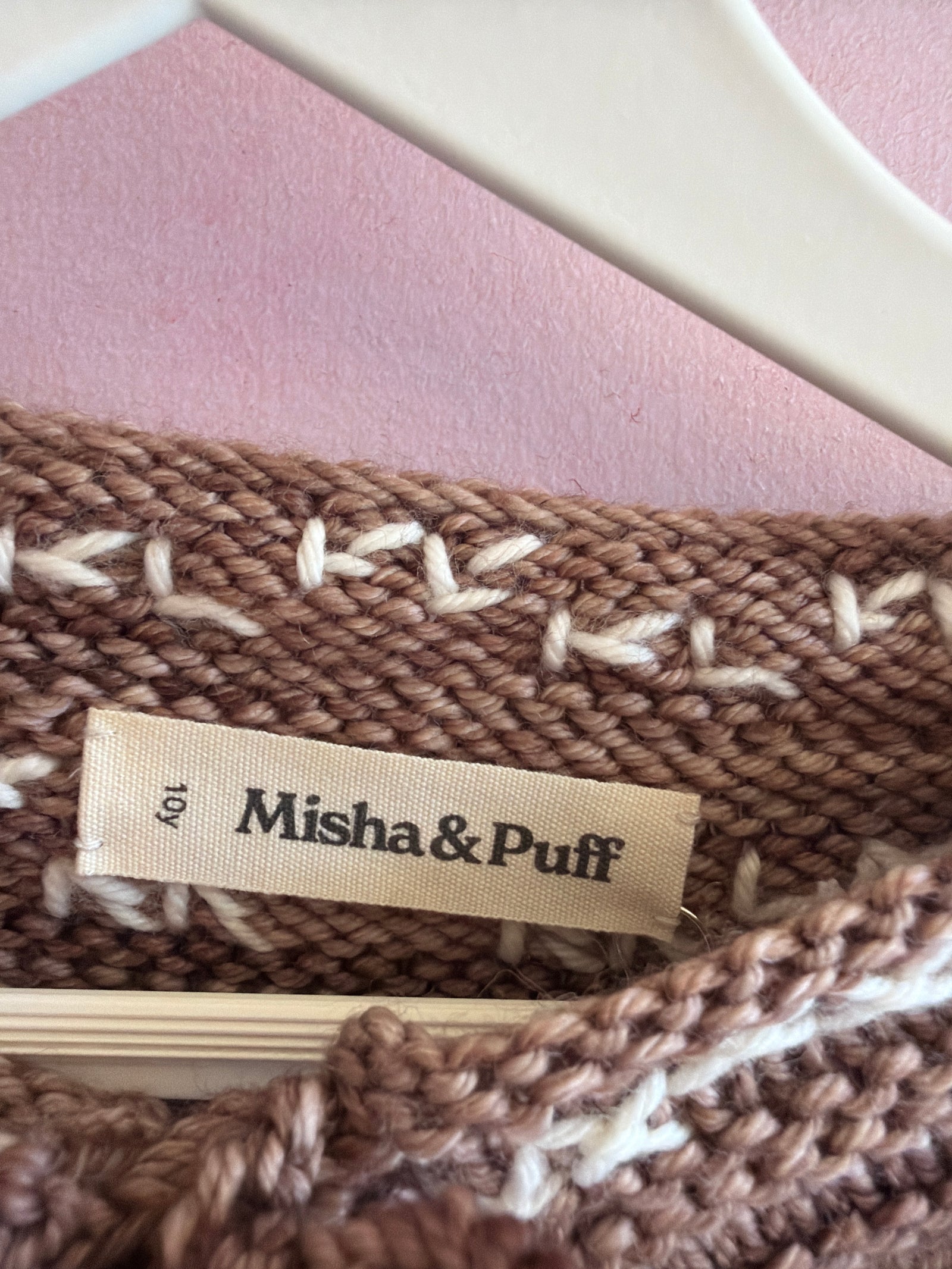 '25 NWTs Misha & Puff Cross Stitch Bjorn Cardigan in Affogato Sweater / 10