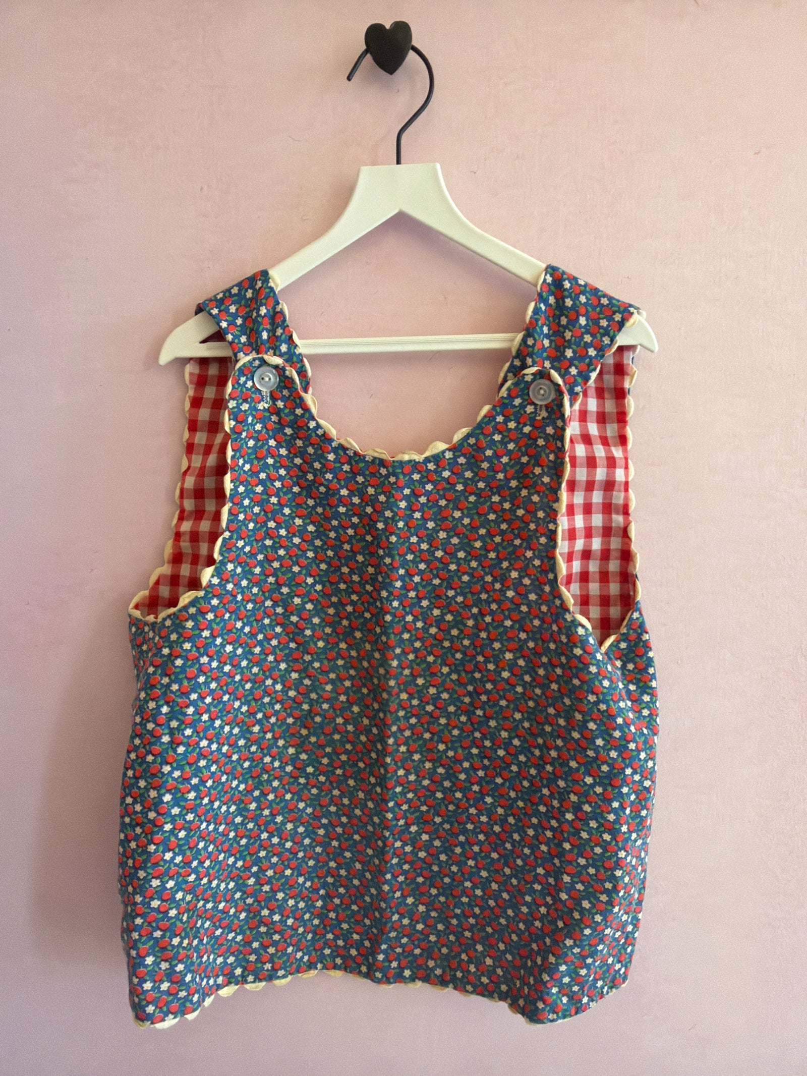 vintage Apples & Red Plaid Reversible Smock Apron / 8