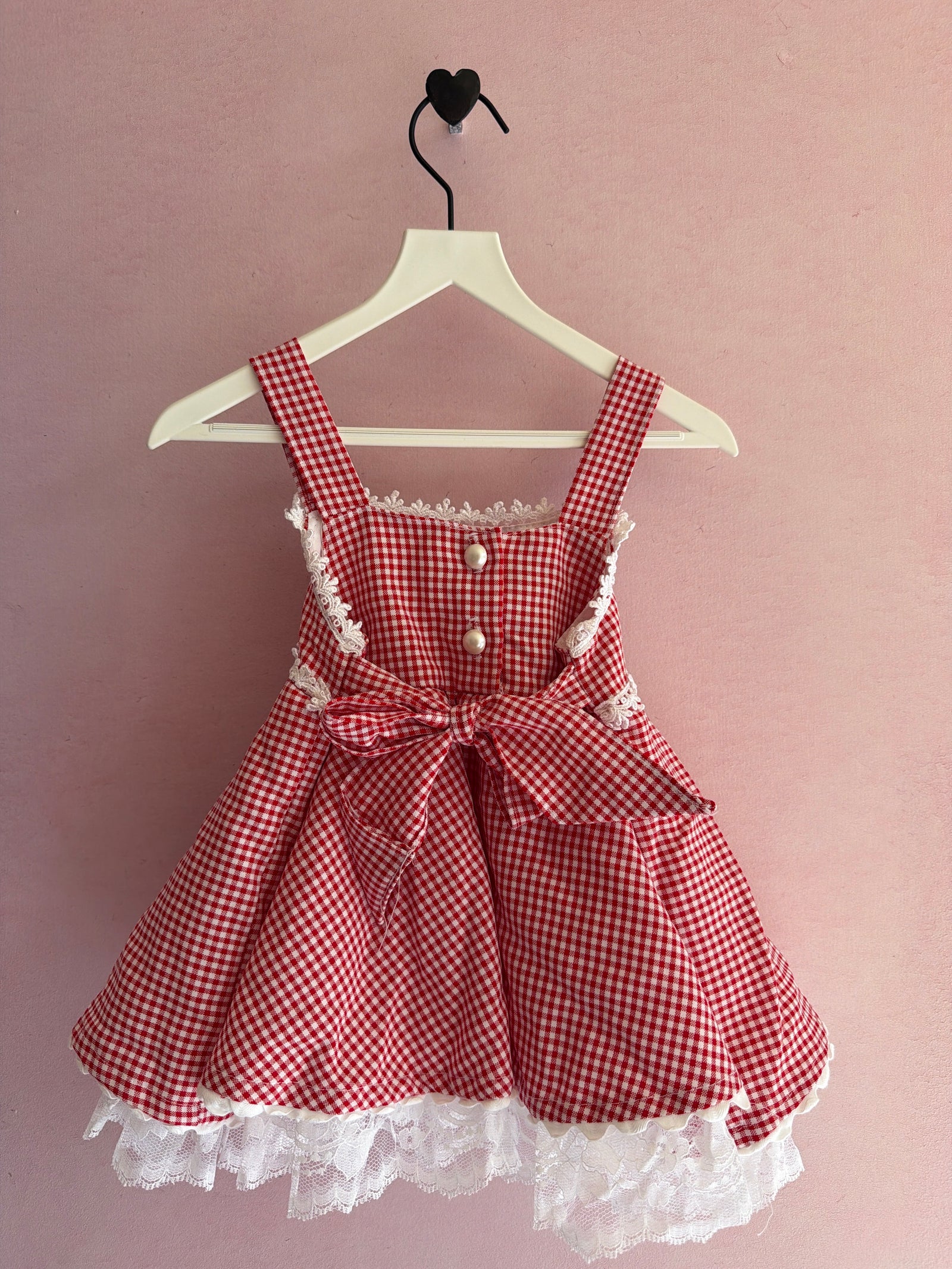 vintage Red Gingham Lace Flouncy Skirt Dress / 6 months
