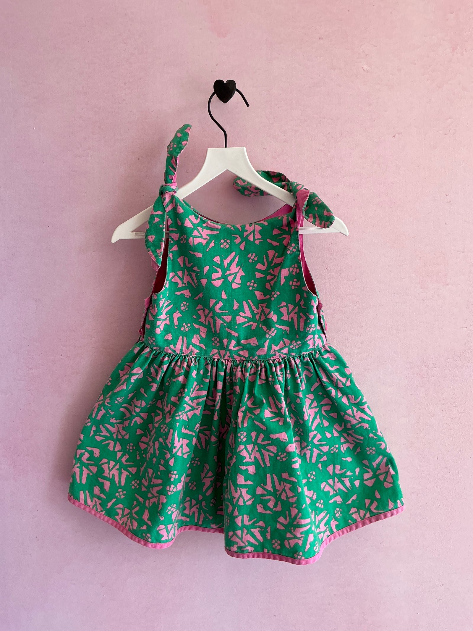vintage lively green pink peplum Dress / 2-3 Years
