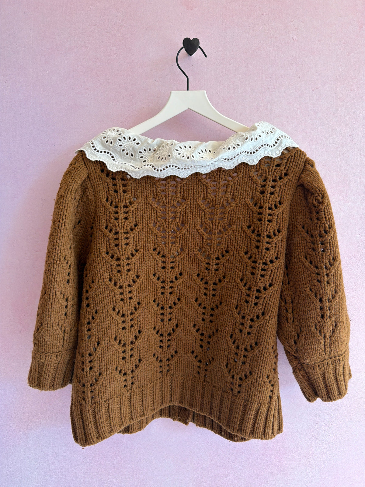 Sea New York Brown Knit Lace Heart Collar Sweater / women’s M