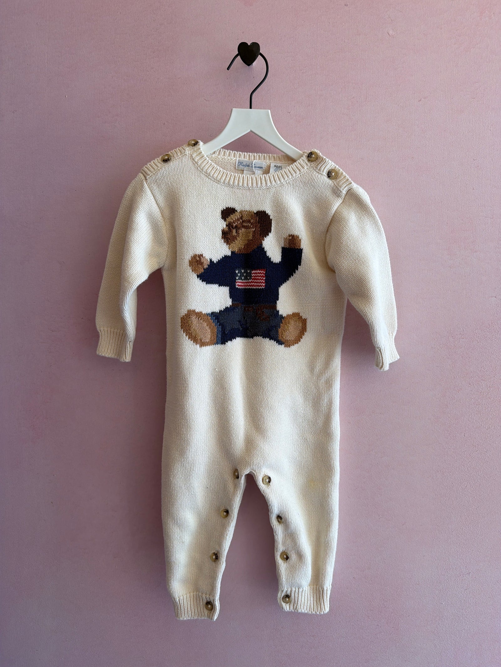 Ralph Lauren Teddy bear with American flag Romper / 6-12 months