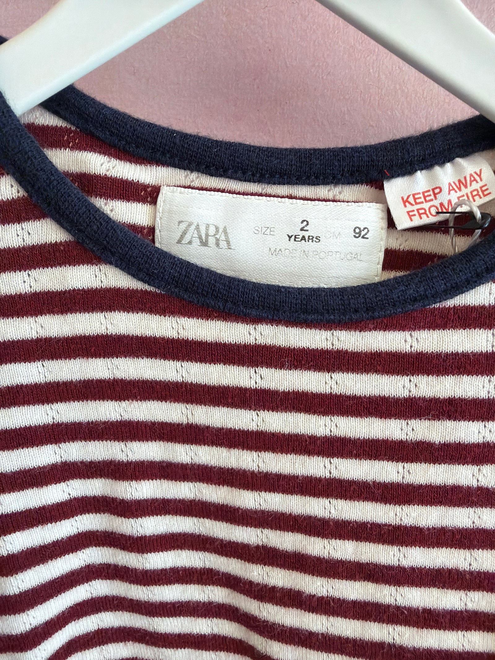 Zara Burgundy Pointelle Stripe Shirt / 2 years