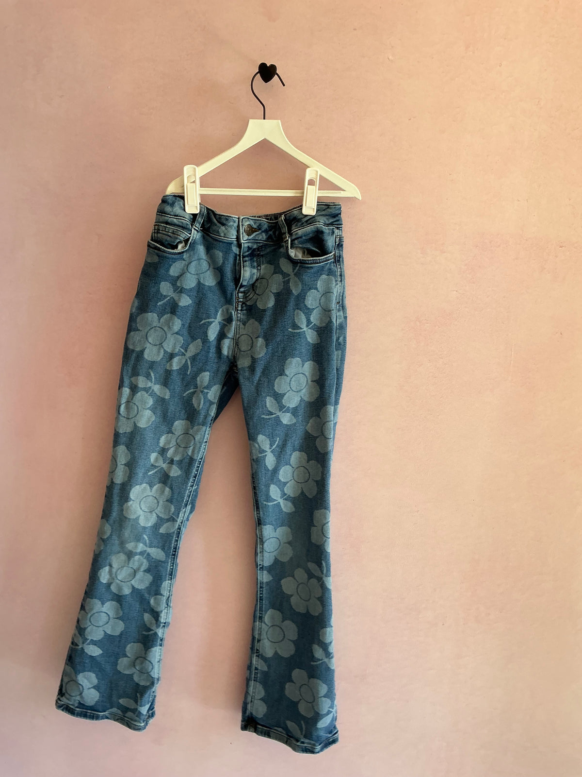 Mini Boden Flower Block Print Denim Flare Jeans / 12