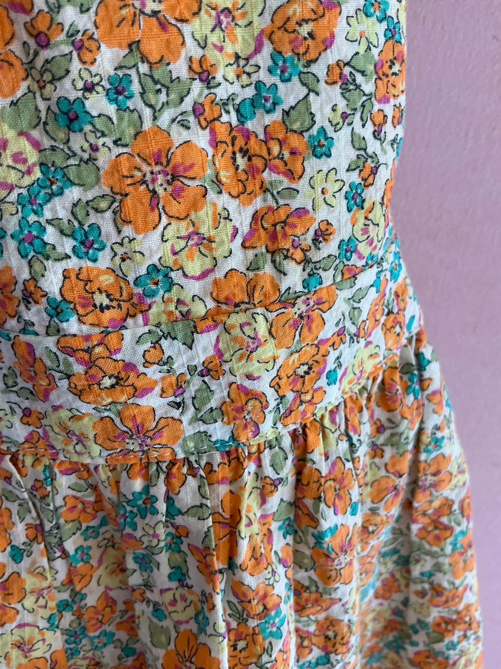 Bizarra Orange Floral Pinafore Dress / 4-5