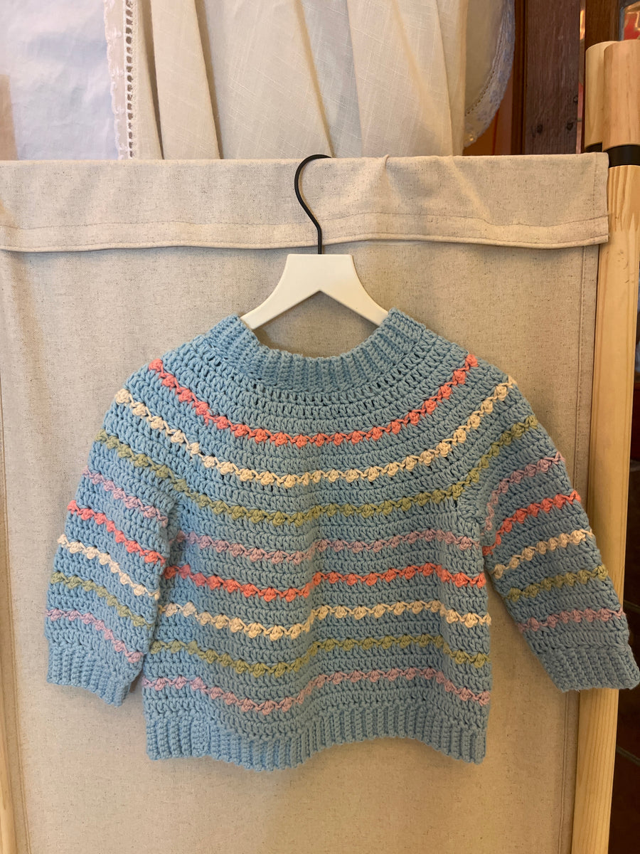 homemade Blue with pastel pink, yellow, and cream stripes Sweater / 18 months