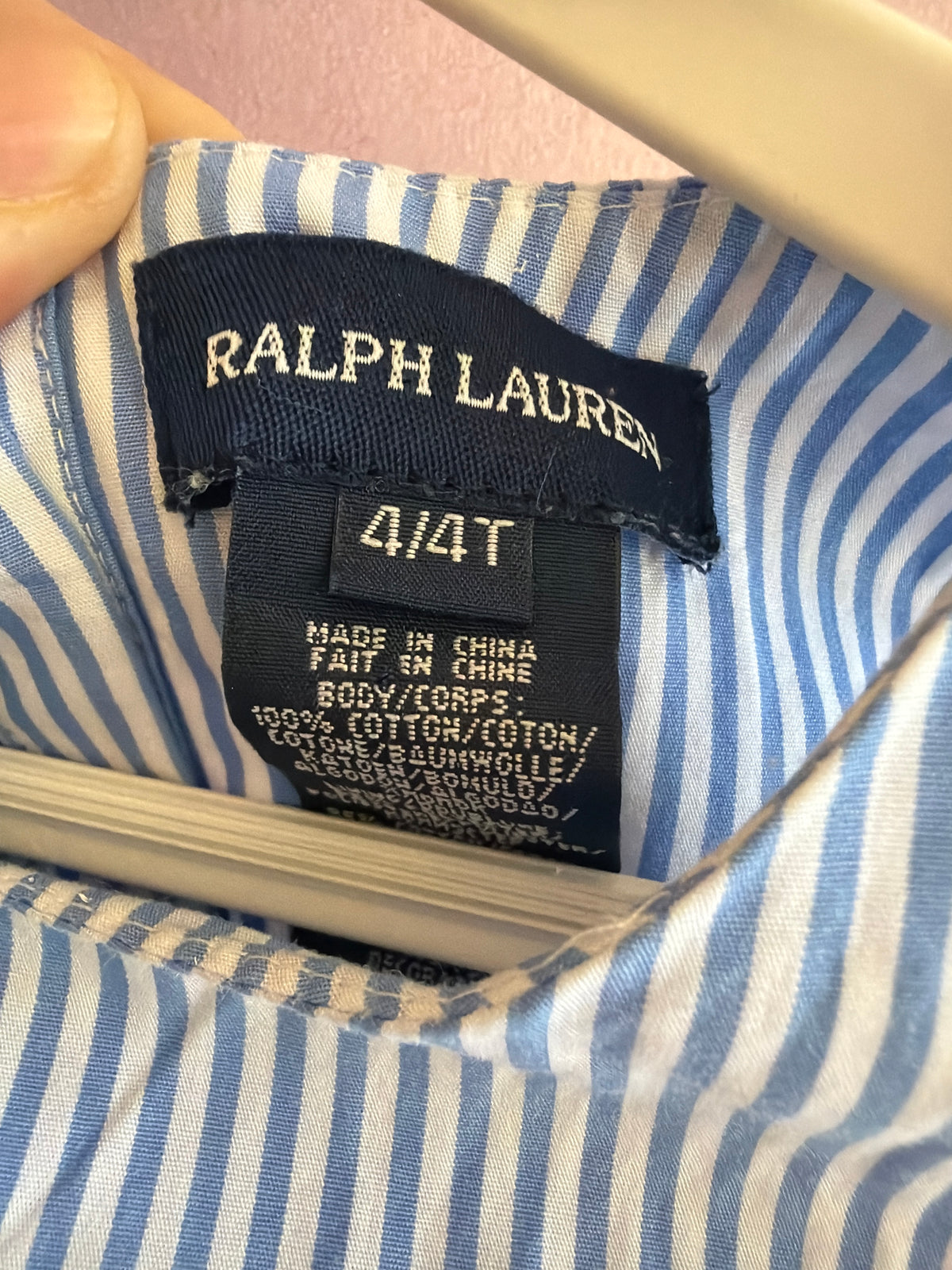 Ralph Lauren Blue and White Stripe with Rose Embroidery Smocked Tieback Dress / 4