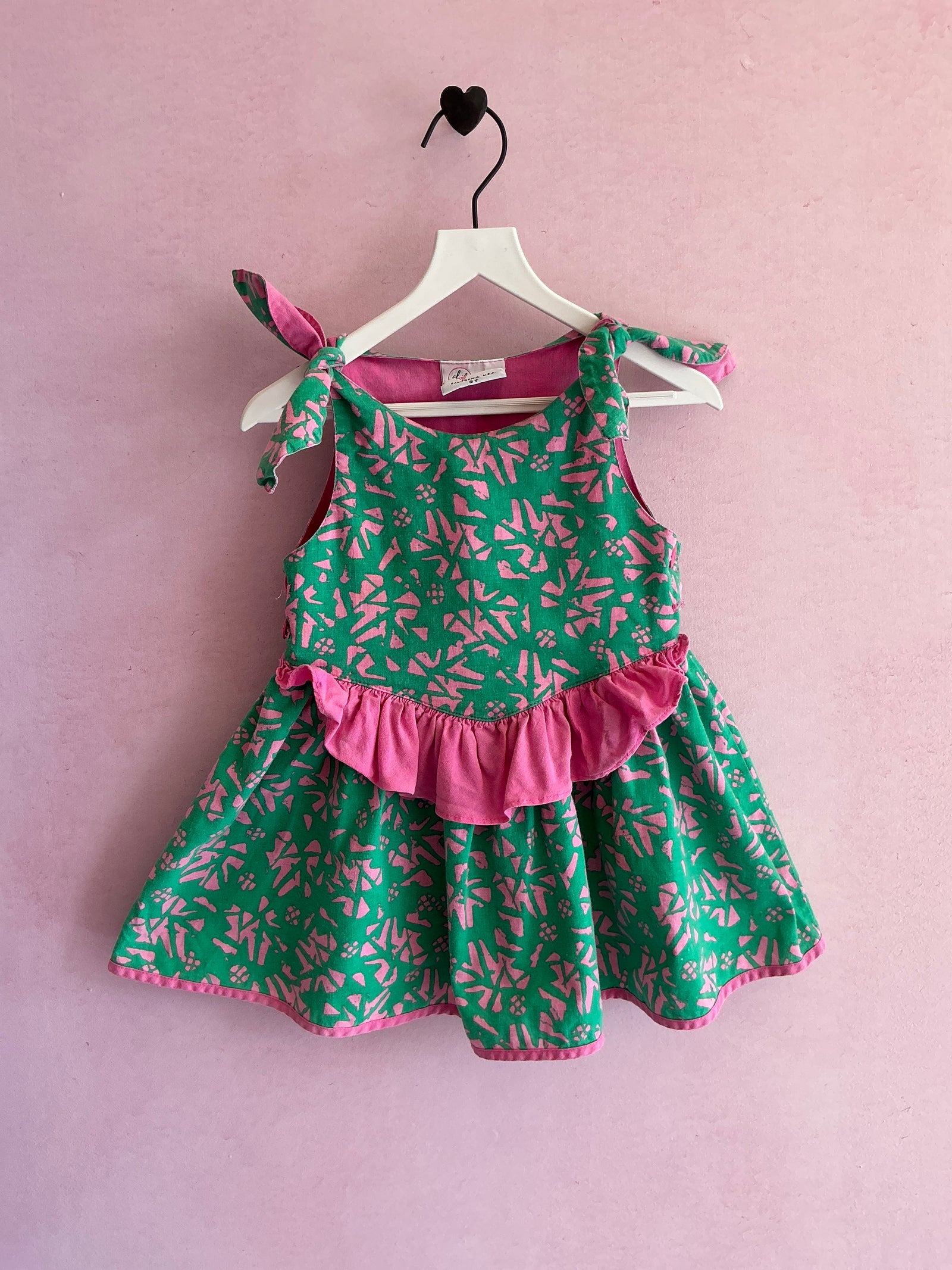 vintage lively green pink peplum Dress / 2-3 Years