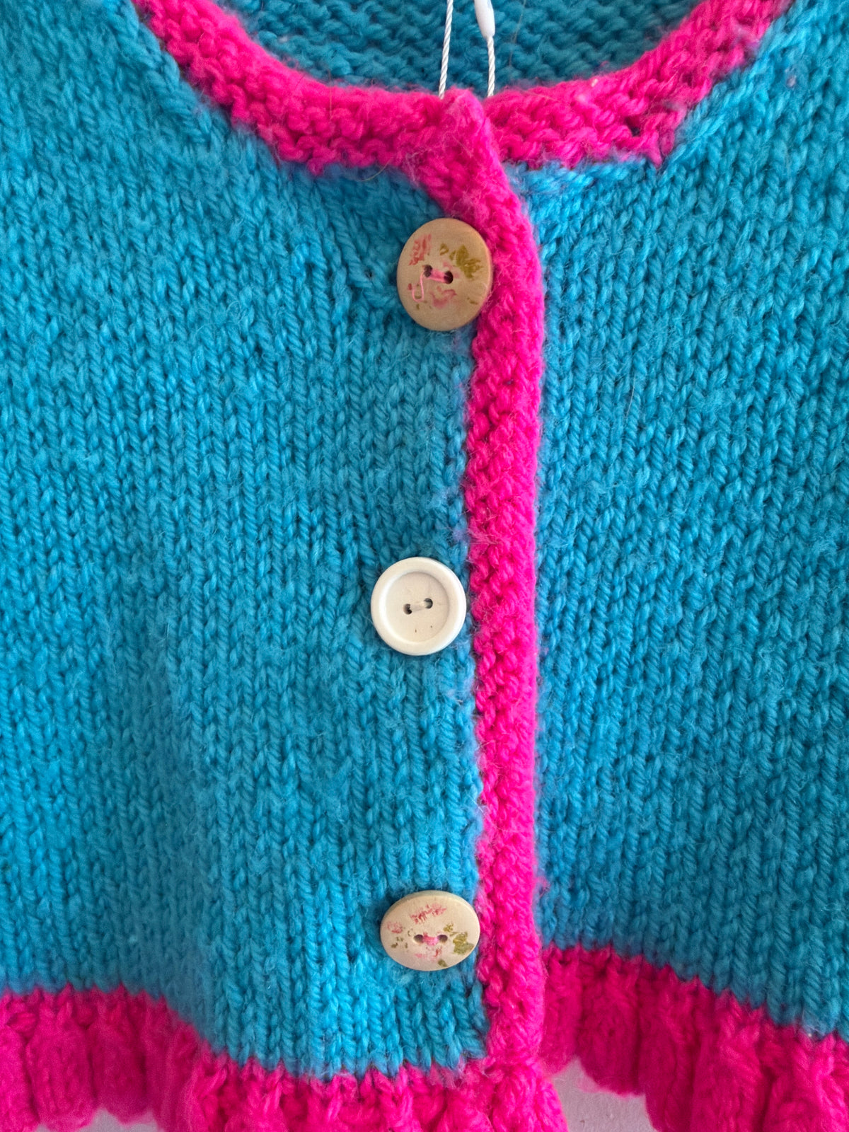 vintage homemade Turquoise and Hot Pink Knit vest / 3T