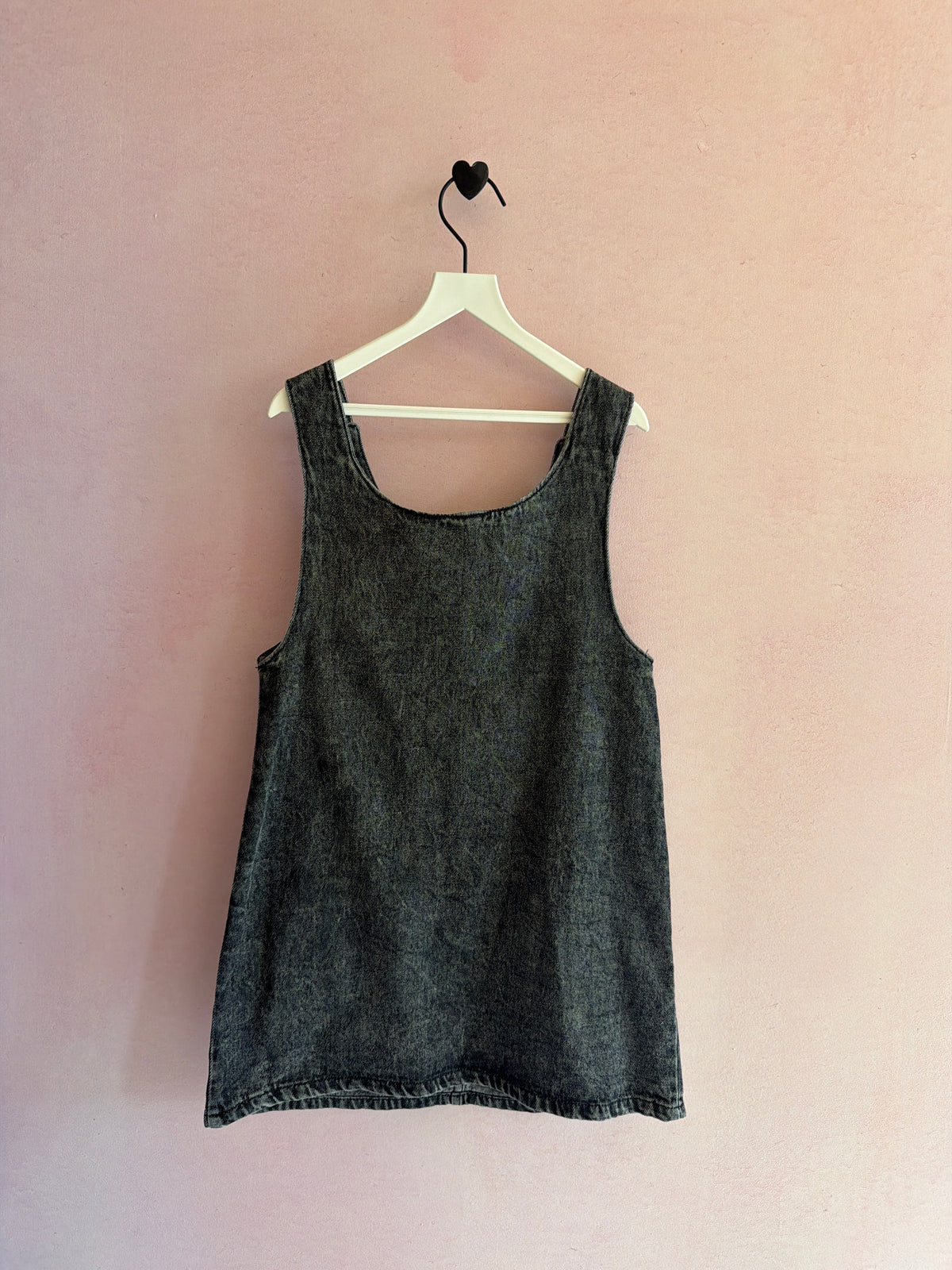 100% cotton Washed Black Bow Embroidery Pinafore Dress / 6X