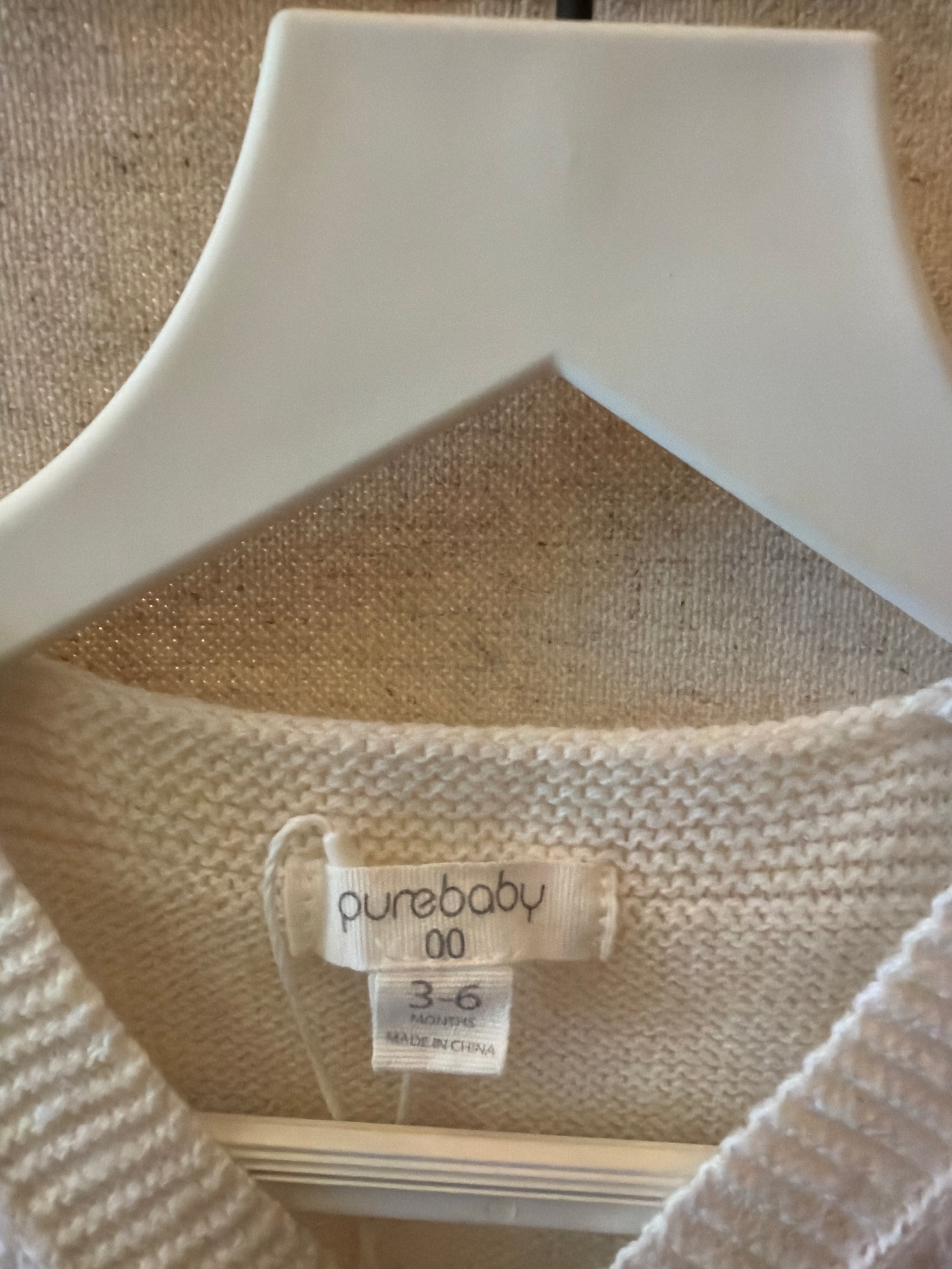 PureBaby Knit White Sweater vest / 3-6 months