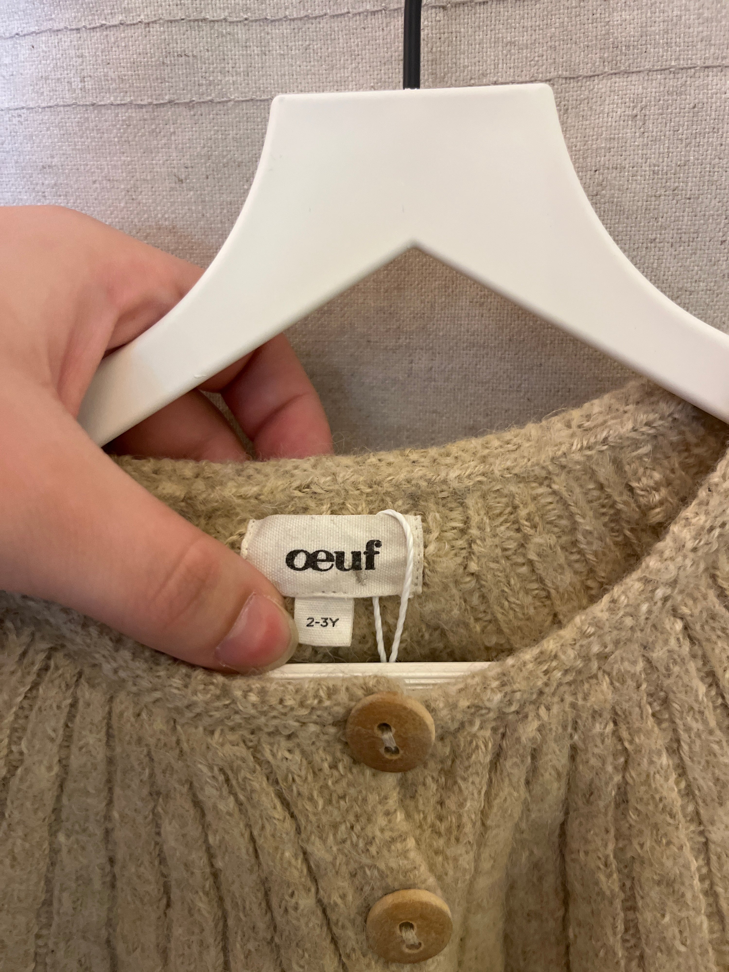 Oeuf Beige 100% Baby Alpaca Cardi / 2-3 Years