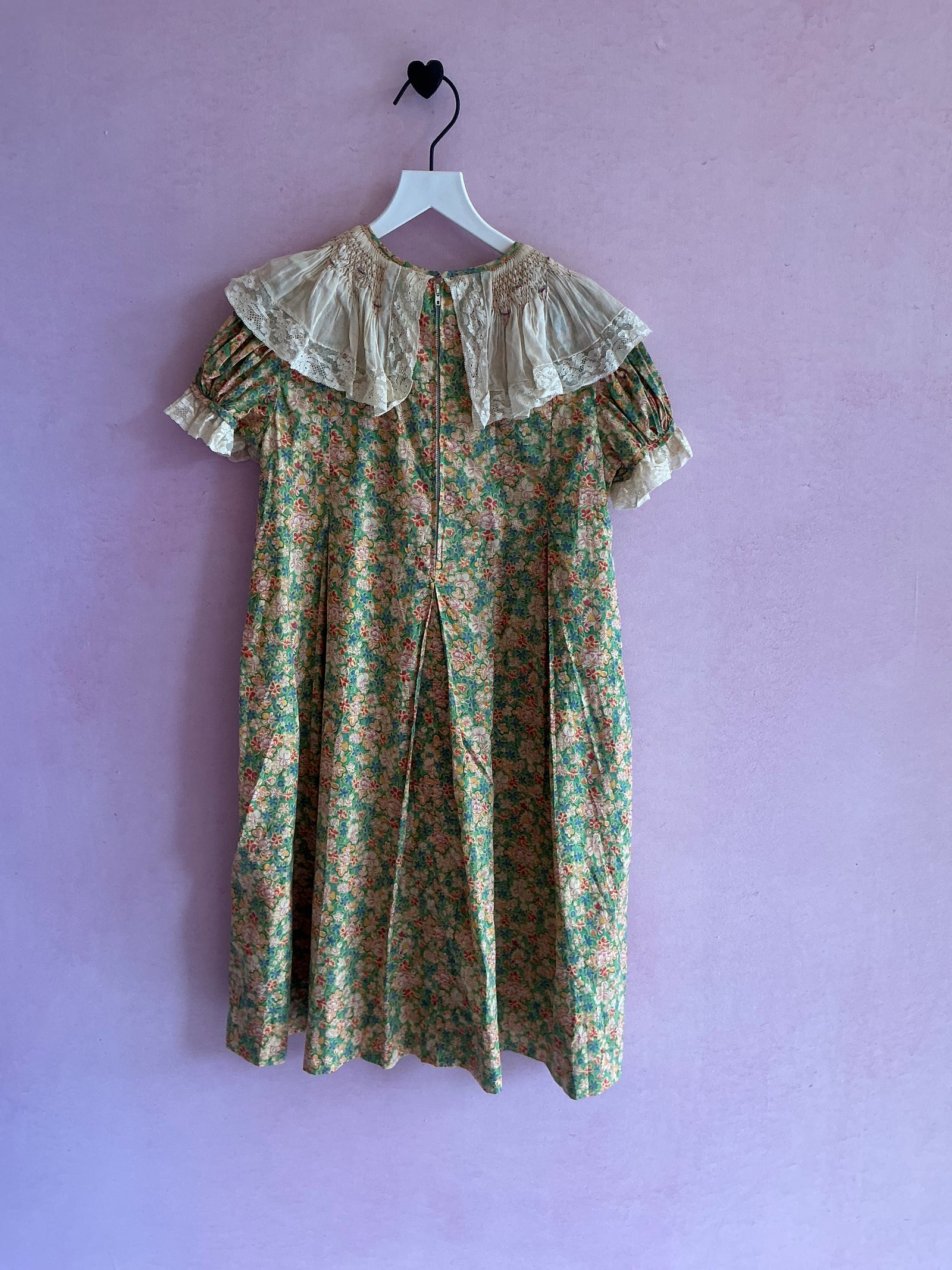 vintage Green Garden Lace Bib Collar Dress / 2-3 Years