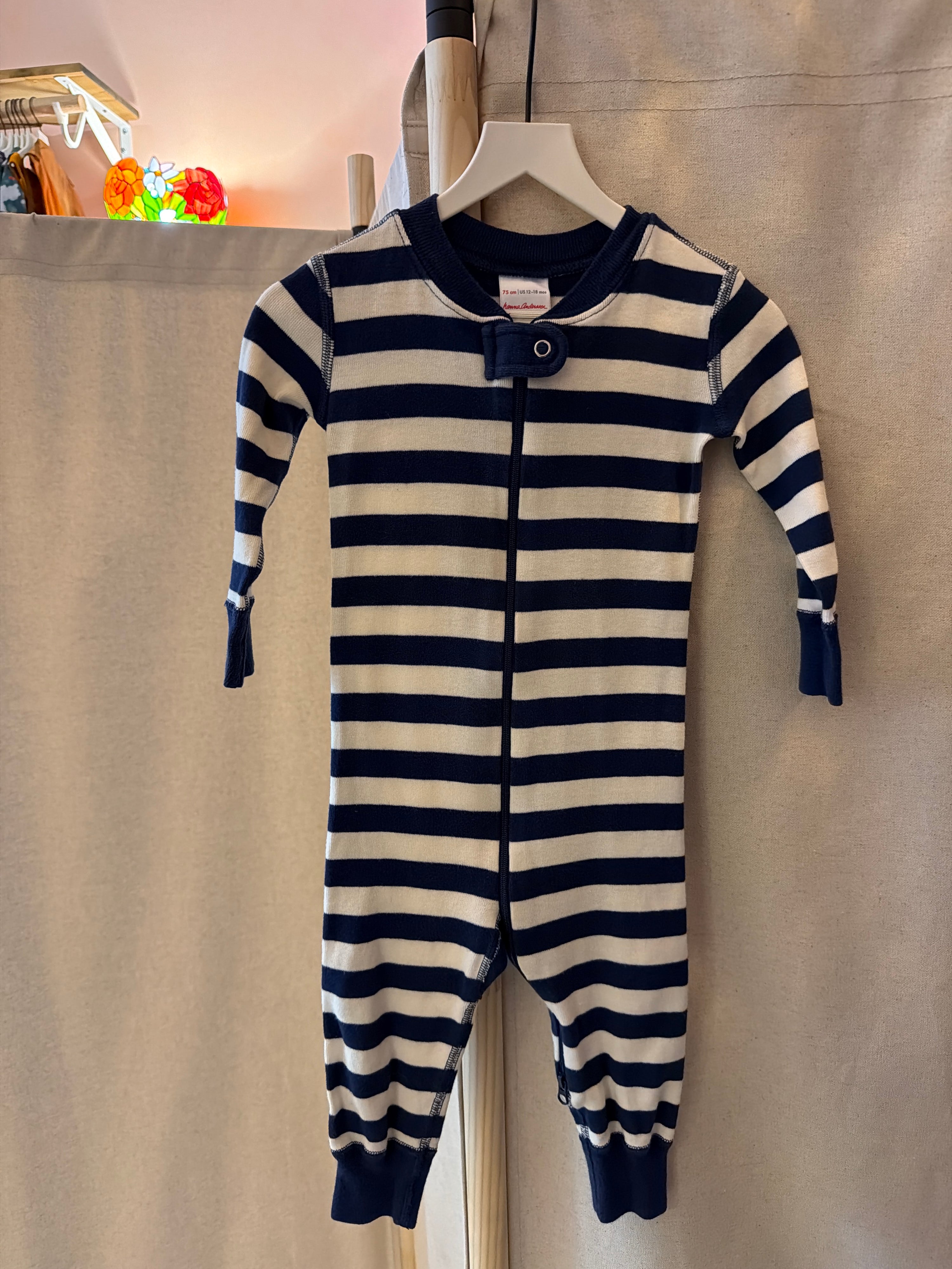 Hanna Andersson Navy blue and white Jumpsuit / 12-18 months