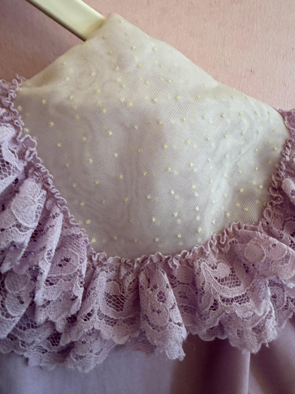 vintage Betty Odin Lavender Ruffle Bib Western Dress with Lace Trim / 4 (play condition )