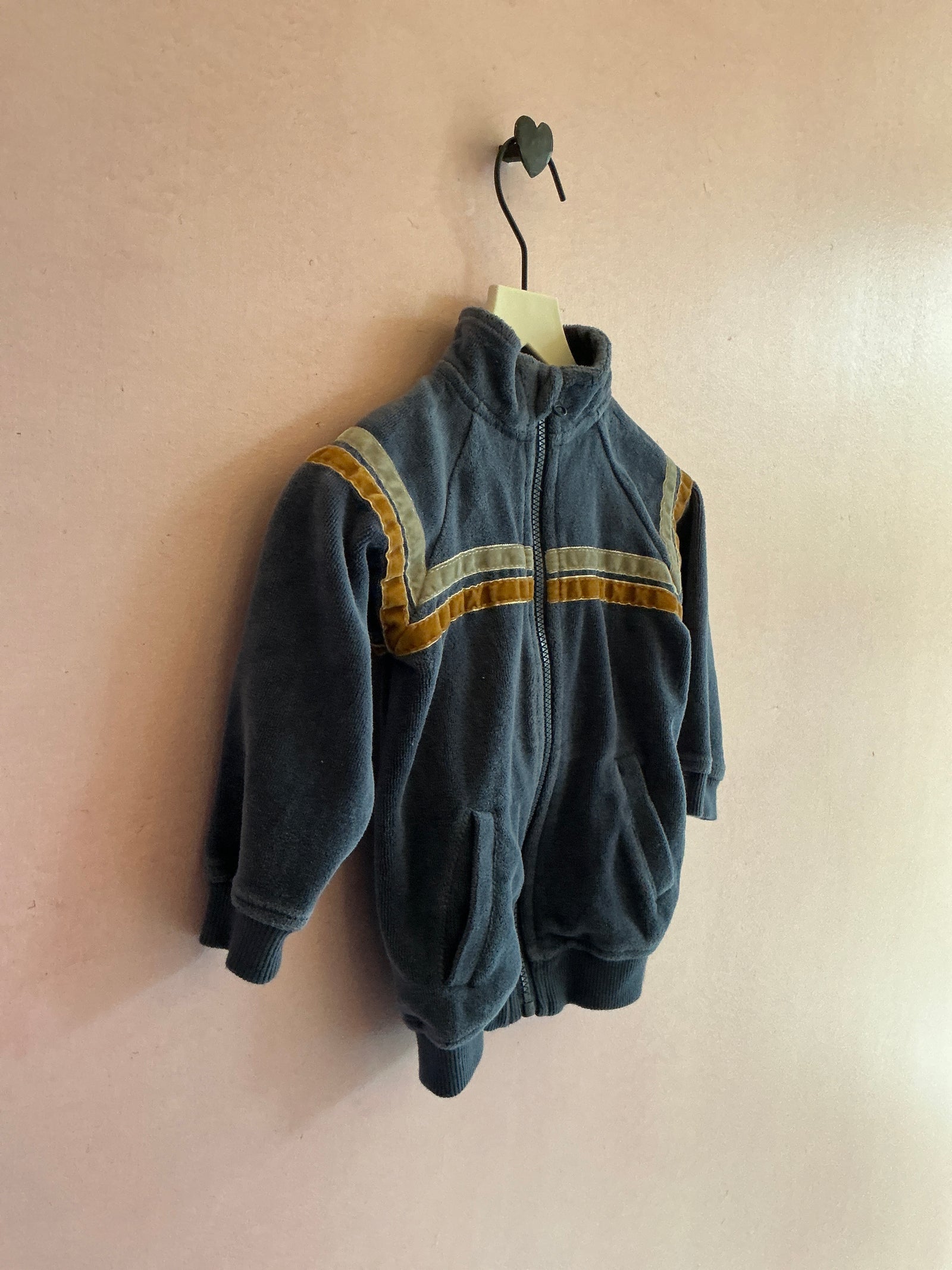 Miles The Label Blue Retro Stripe Velour Track Jacket Sweatshirt / 6-9 months