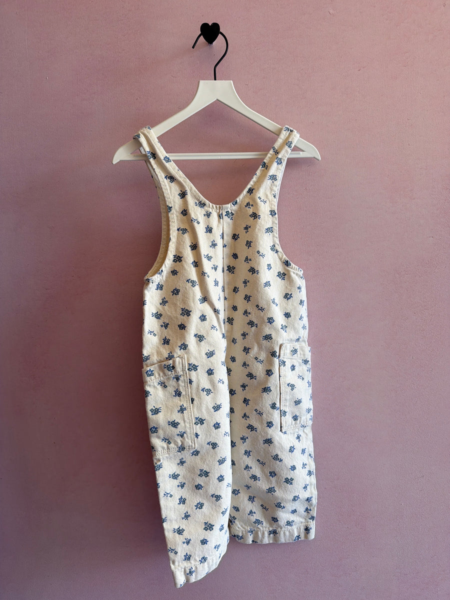 Zara White canvas, light blue ditzy floral Romper / 18-24 months