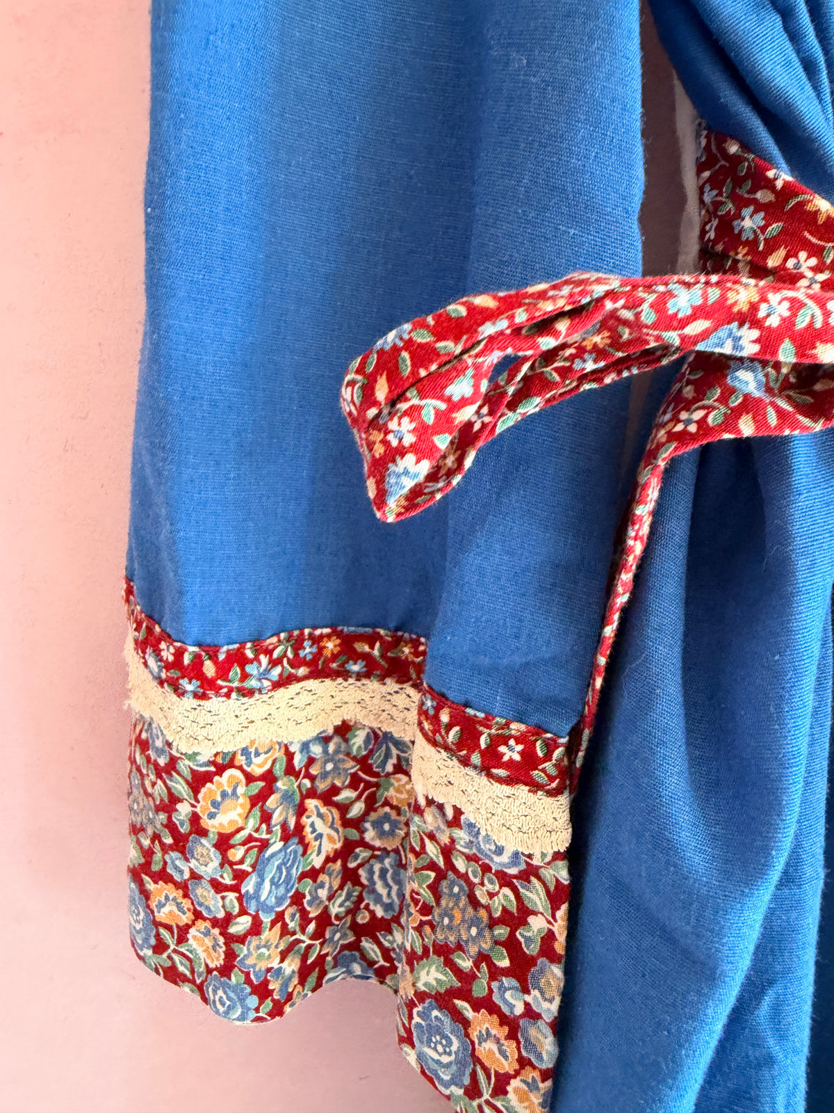 vintage homemade Blue Dress with Crochet and Lace Details and Bell Sleeves / 6