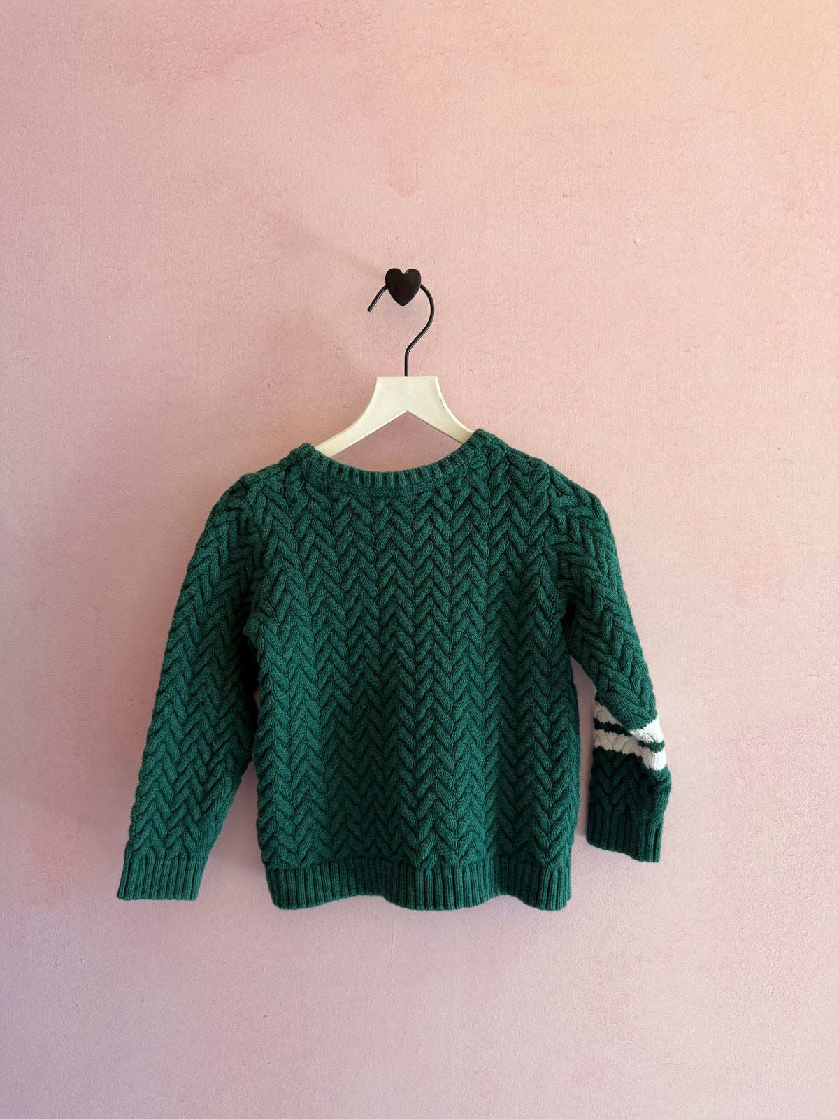 Janie and Jack Emerald with White Stripes Varsity Knit Sweater / 18-24 months