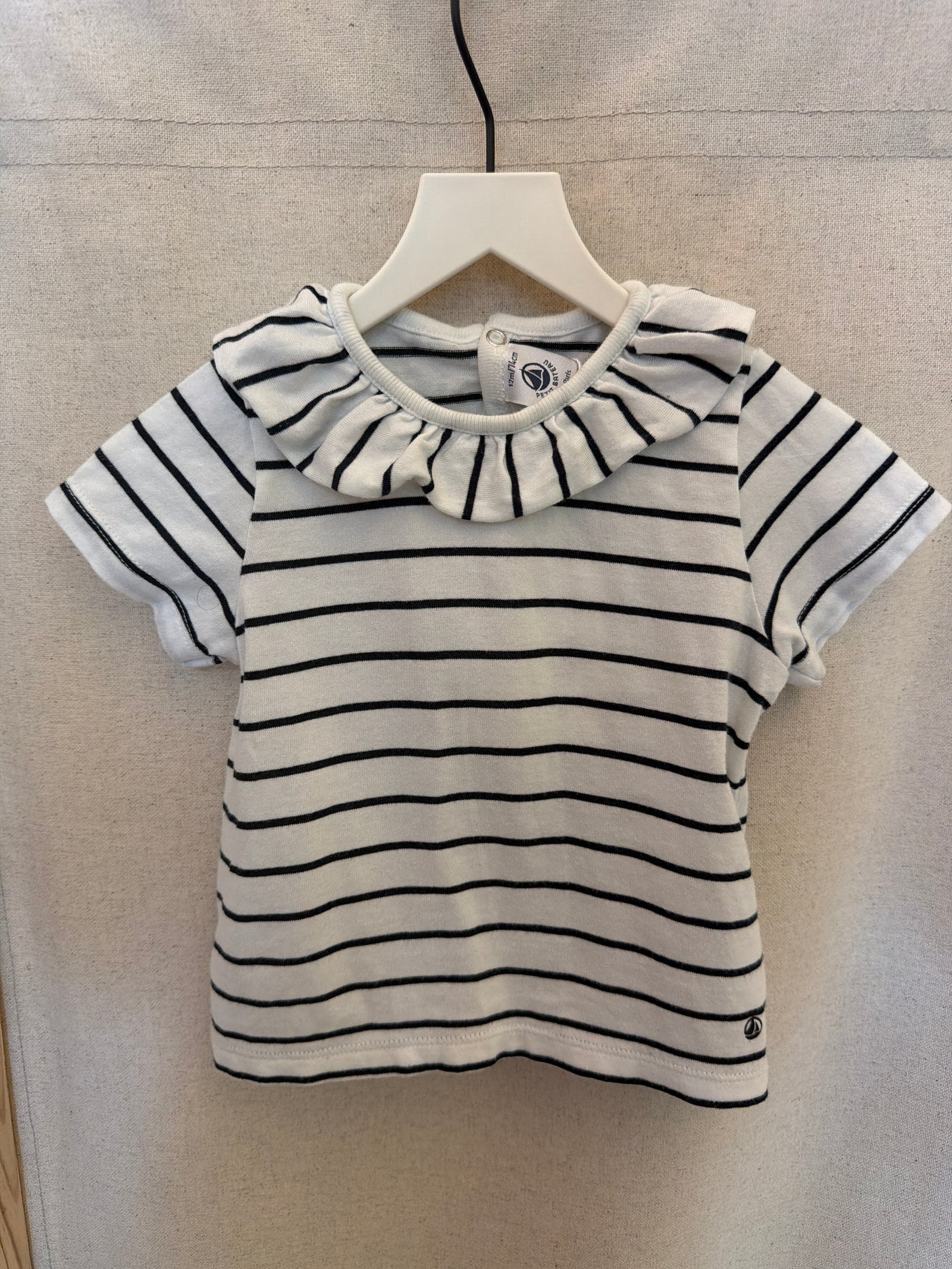 petit bateau Navy Stripe Ruffle Top / 12 months