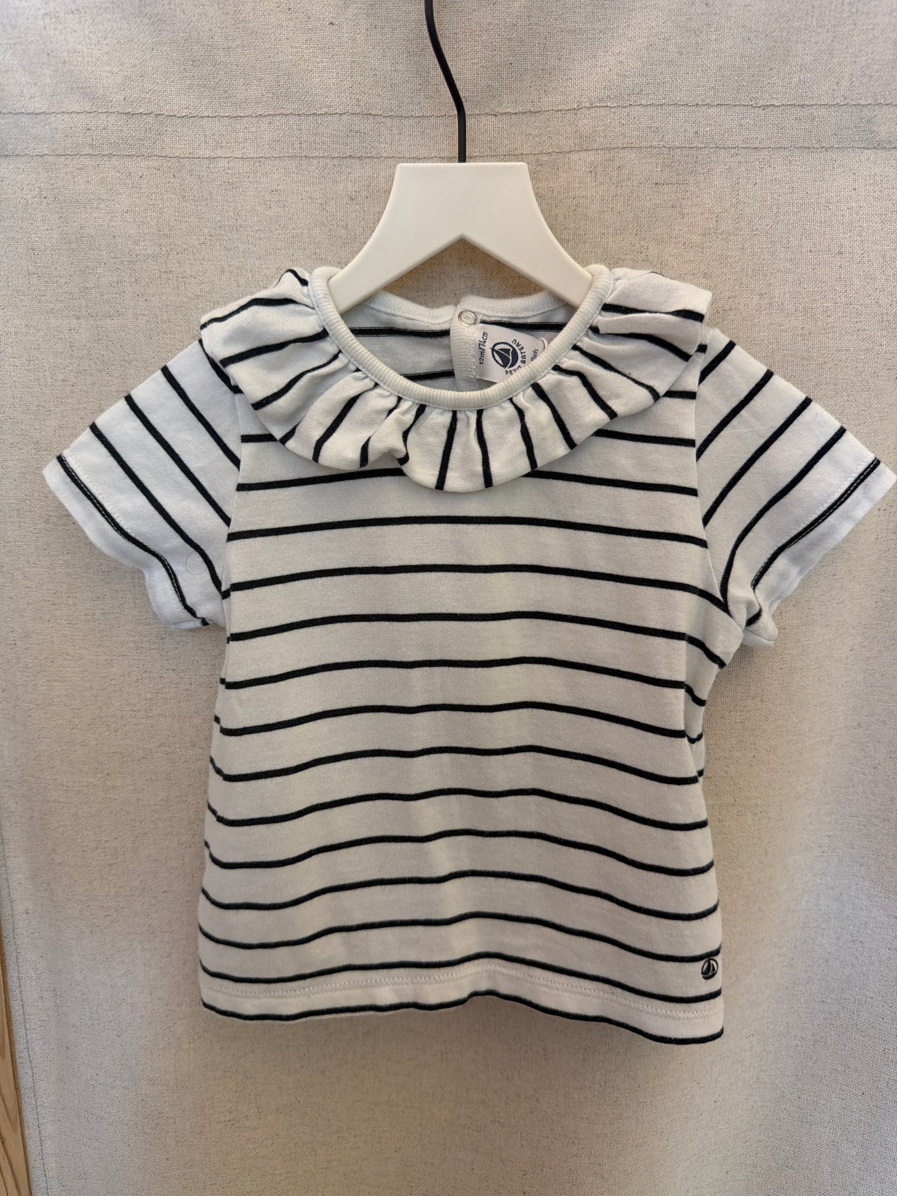 petit bateau Navy Stripe Ruffle Top / 12 months