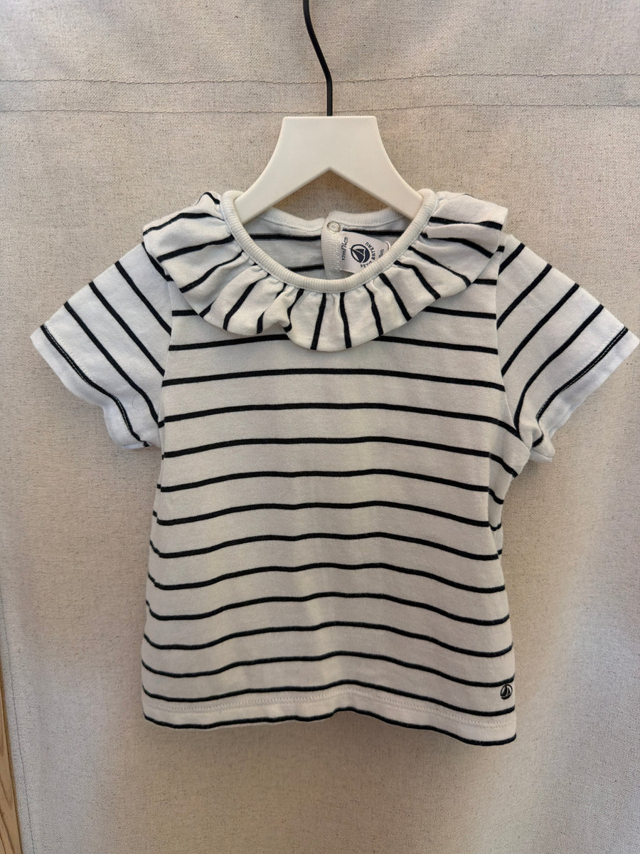 petit bateau Navy Stripe Ruffle Top / 12 months