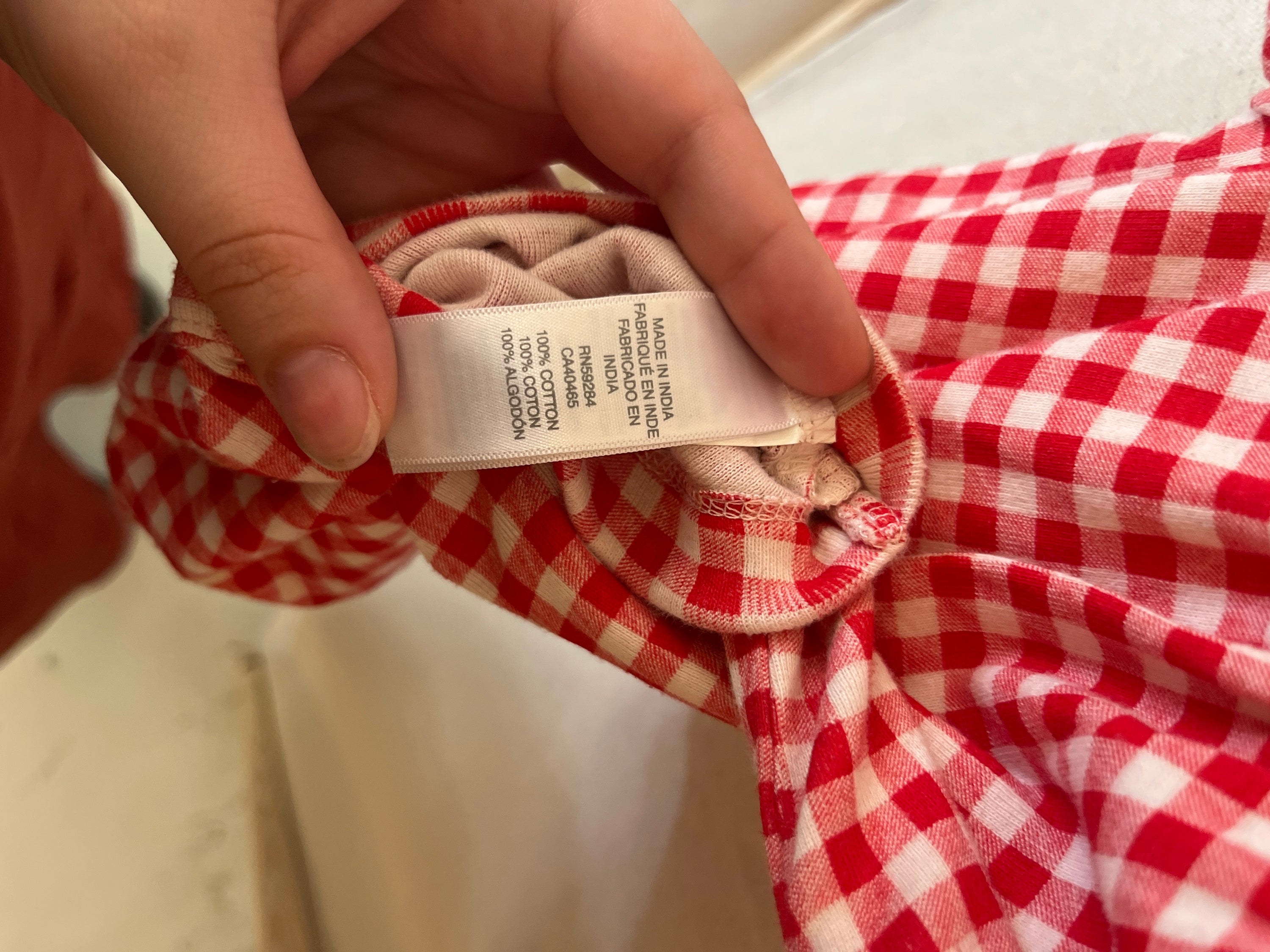 baby place red check onesie / 9 months