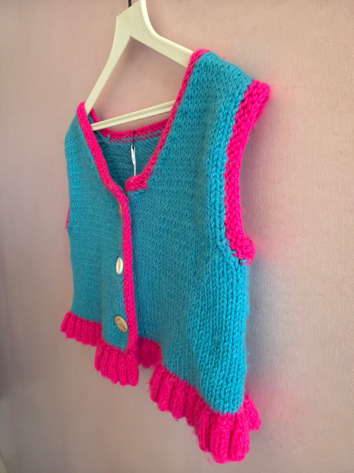vintage homemade Turquoise and Hot Pink Knit vest / 3T