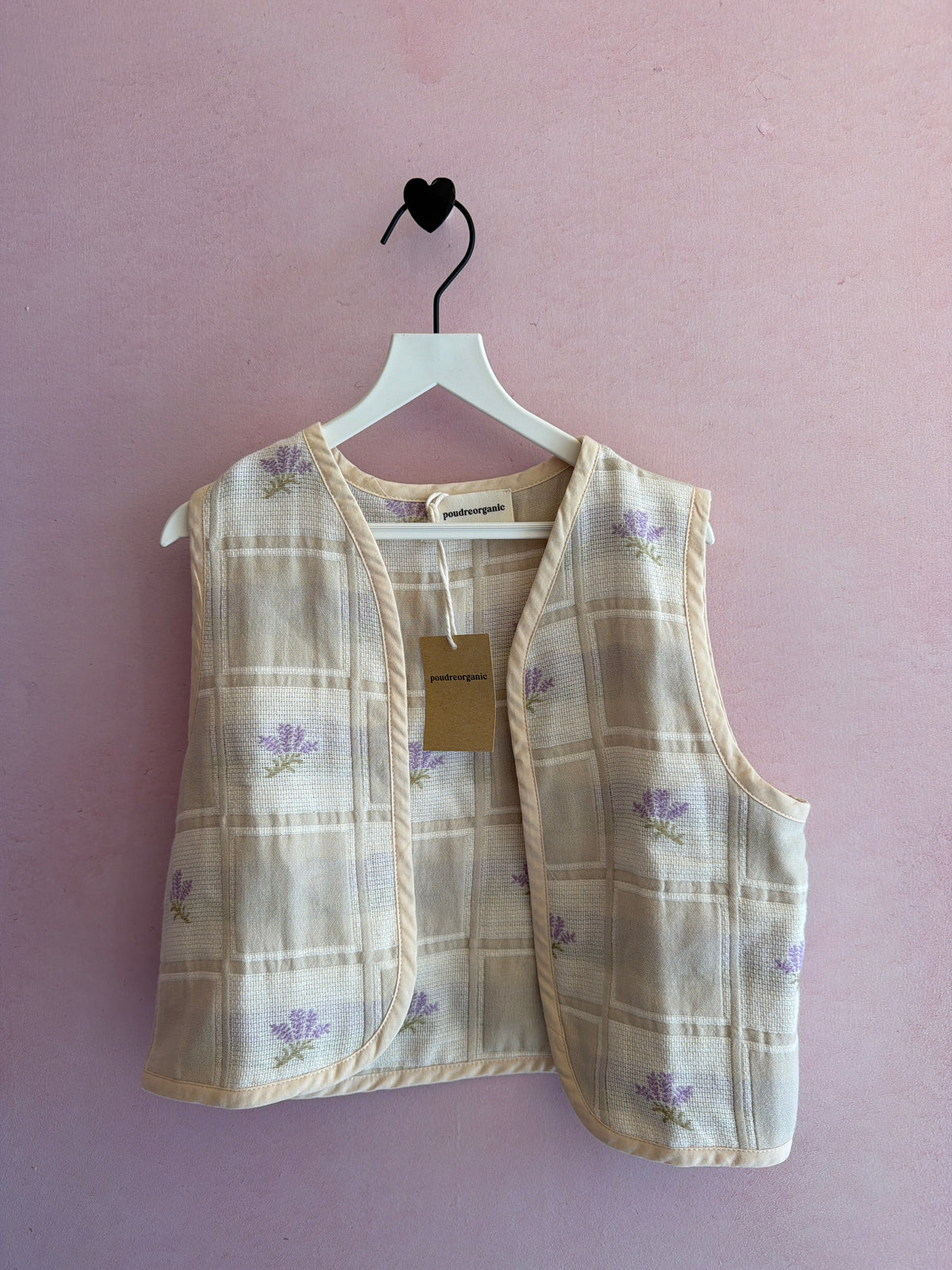 NWT Poudre Organic Cream Quilted Vest with Lavender Embroidery / 4