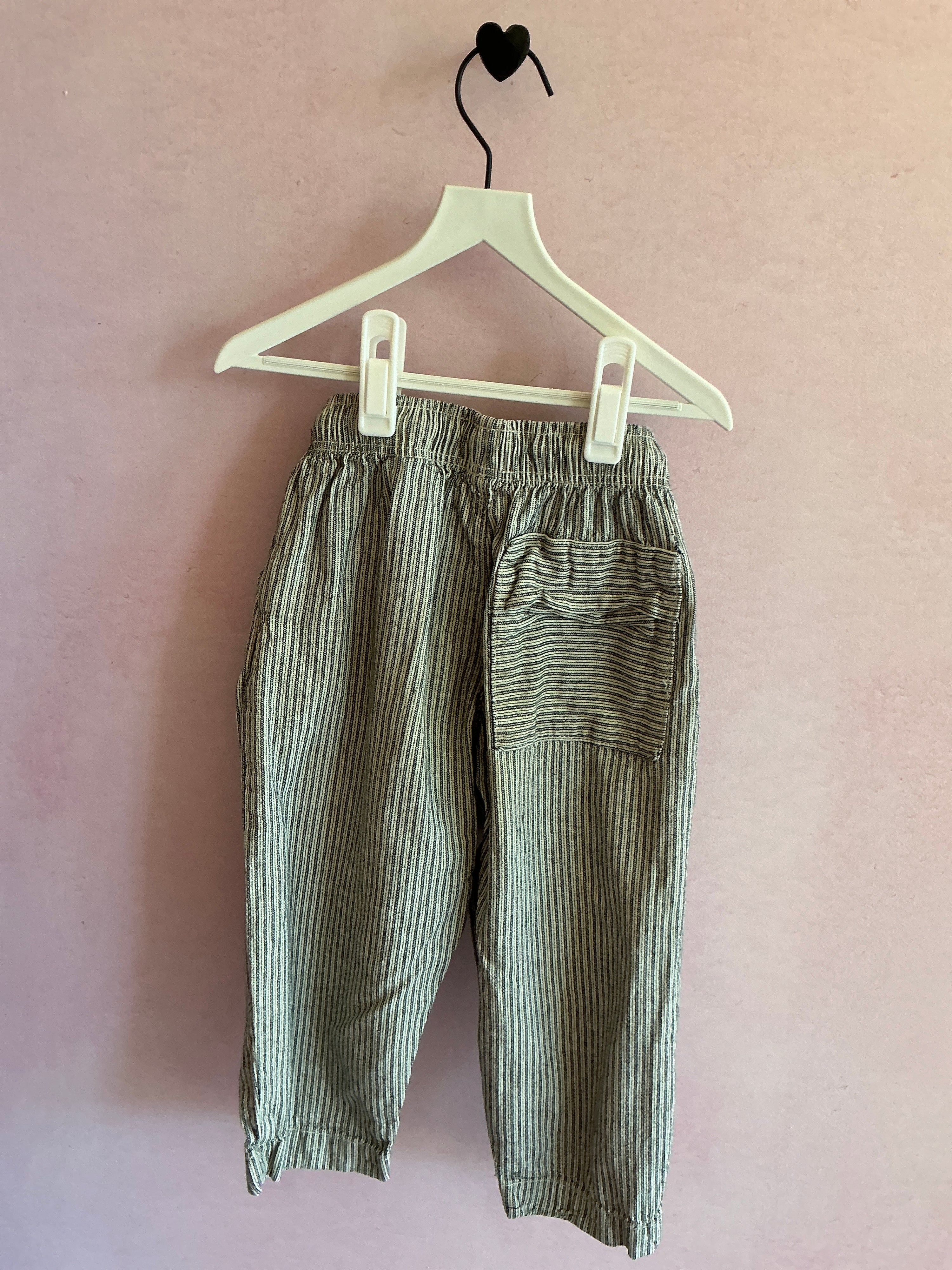 zara Linen Blue White Pin Stripe Pants / 5 (creative mending stains)