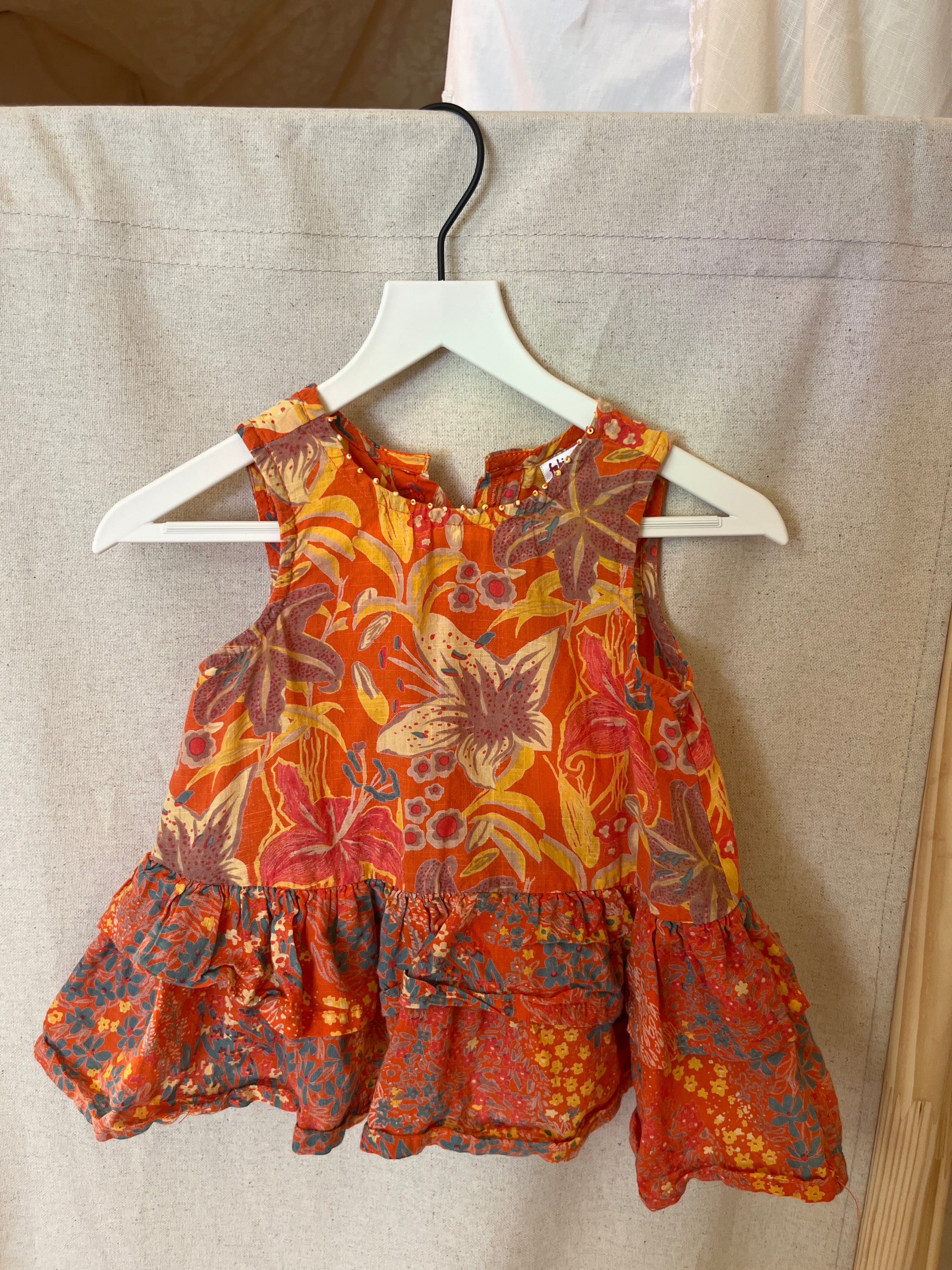 fabindia Bright Tropical Floral Top / 6-12 months