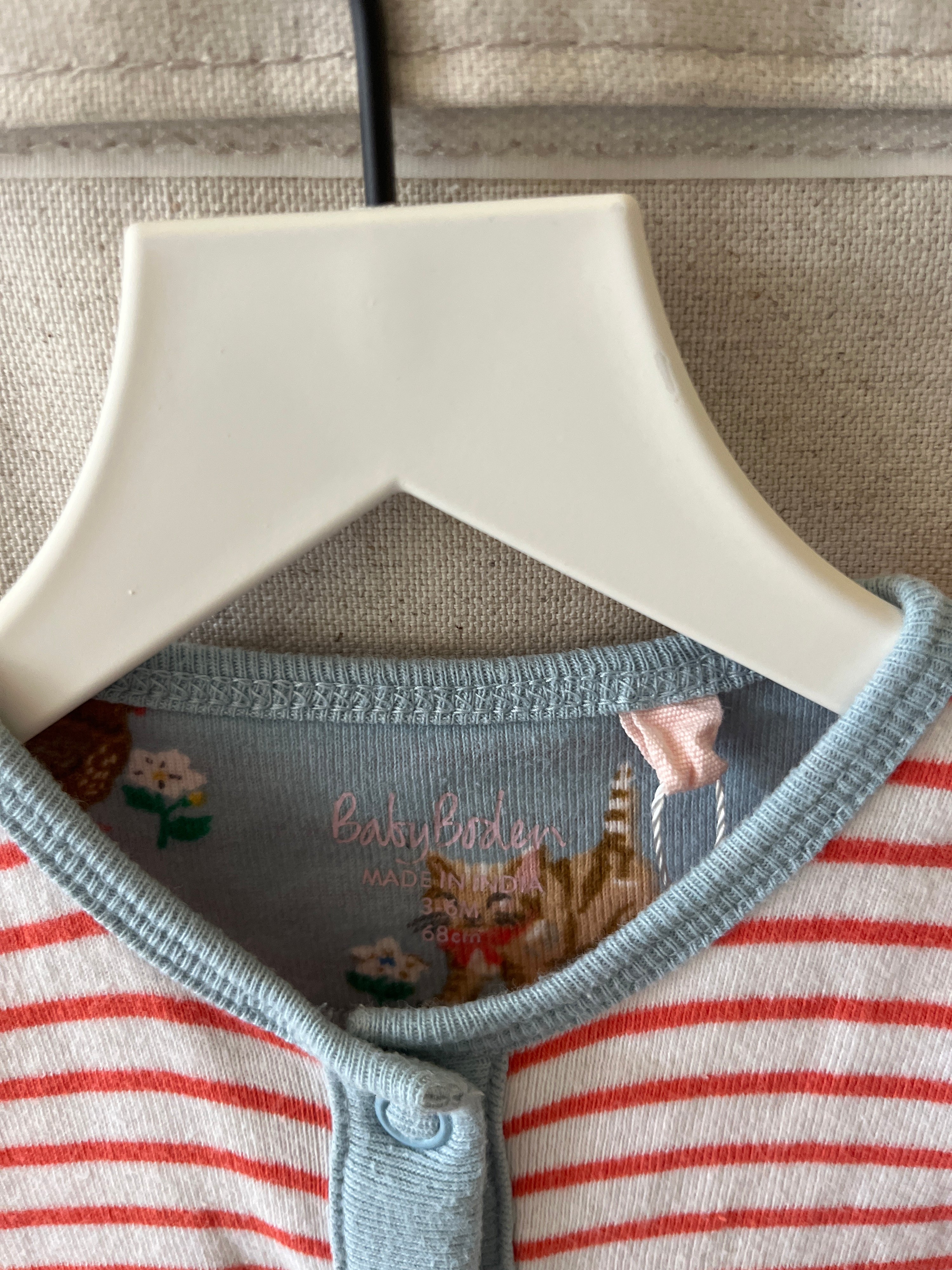 Baby Boden Orange Stripe Romper / 3-6 months