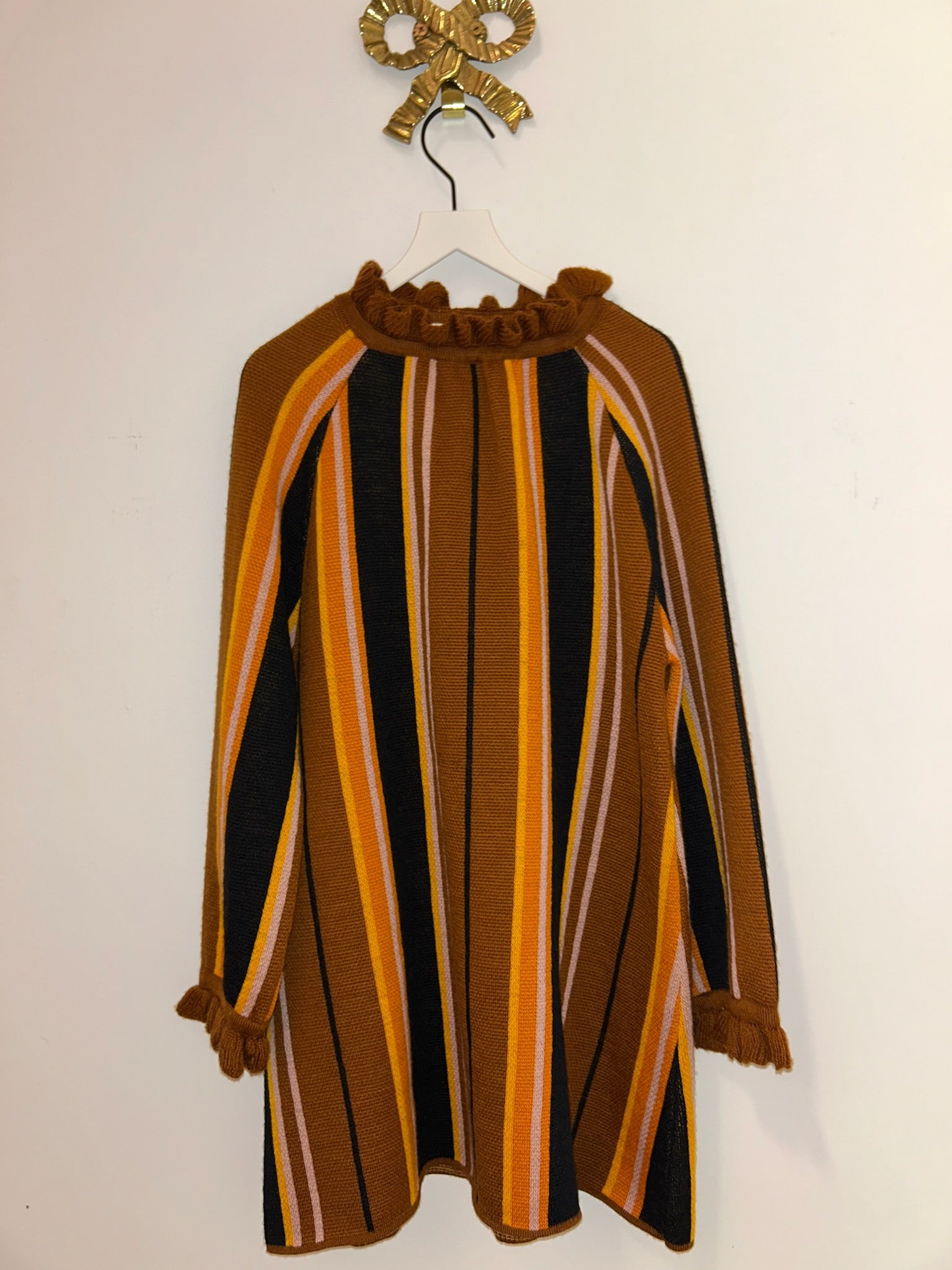 Misha & Puff Black Chestnut Stripe Ruffle Collar Dress / 7-8