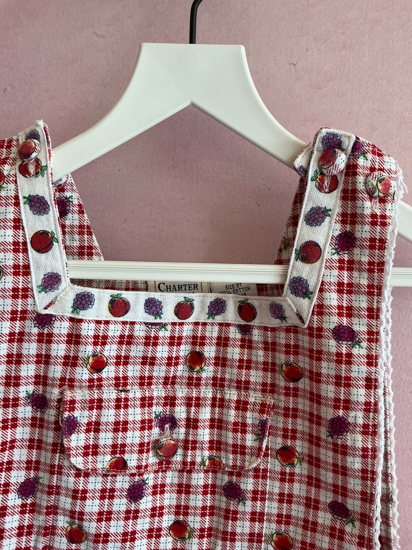 vintage Toddler Charter Club Peach Grape Red Plaid Dress / 3T