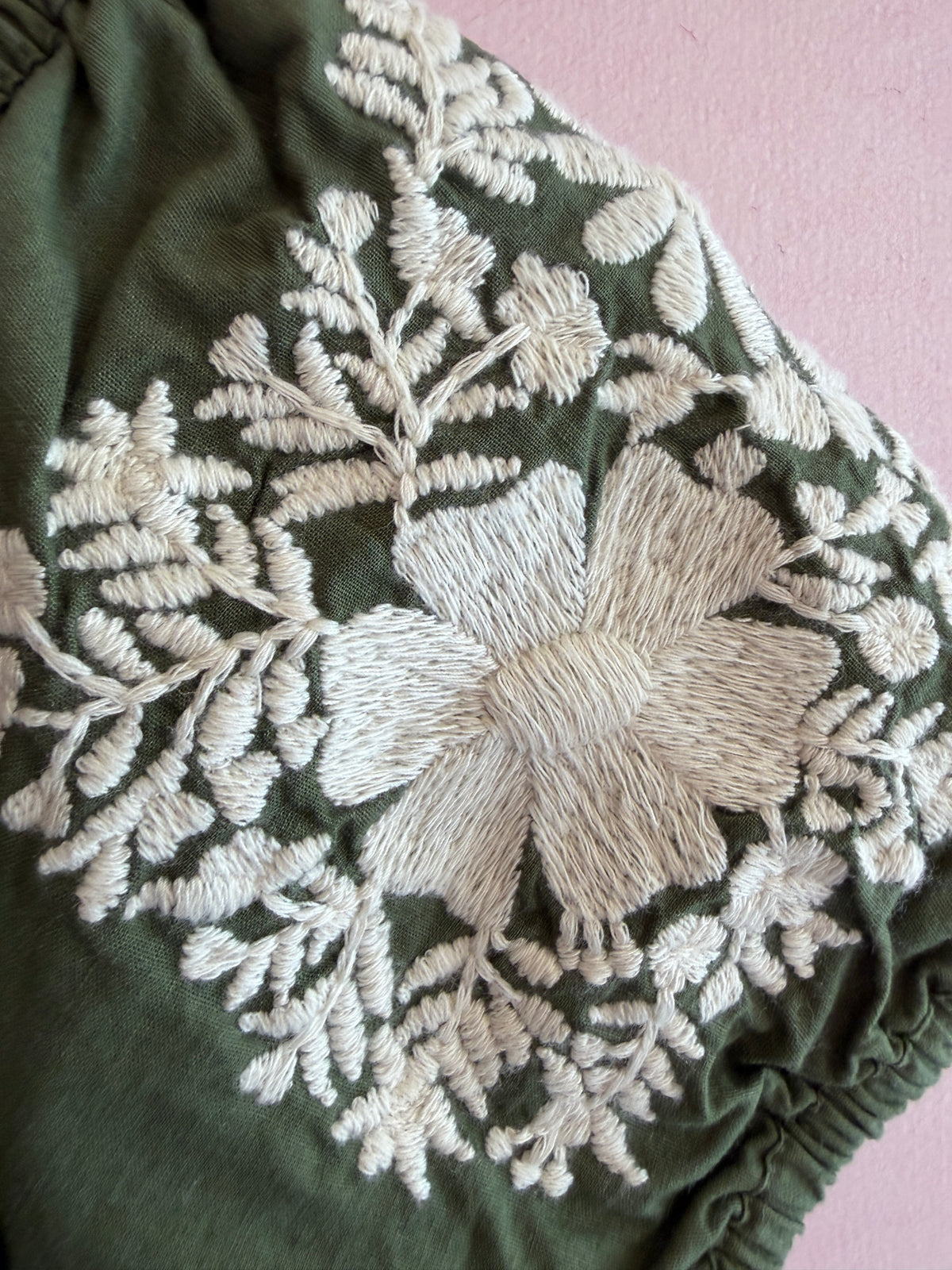 Apolina Forest Green Embroidered Floral Blanket Stitch Dress / 3