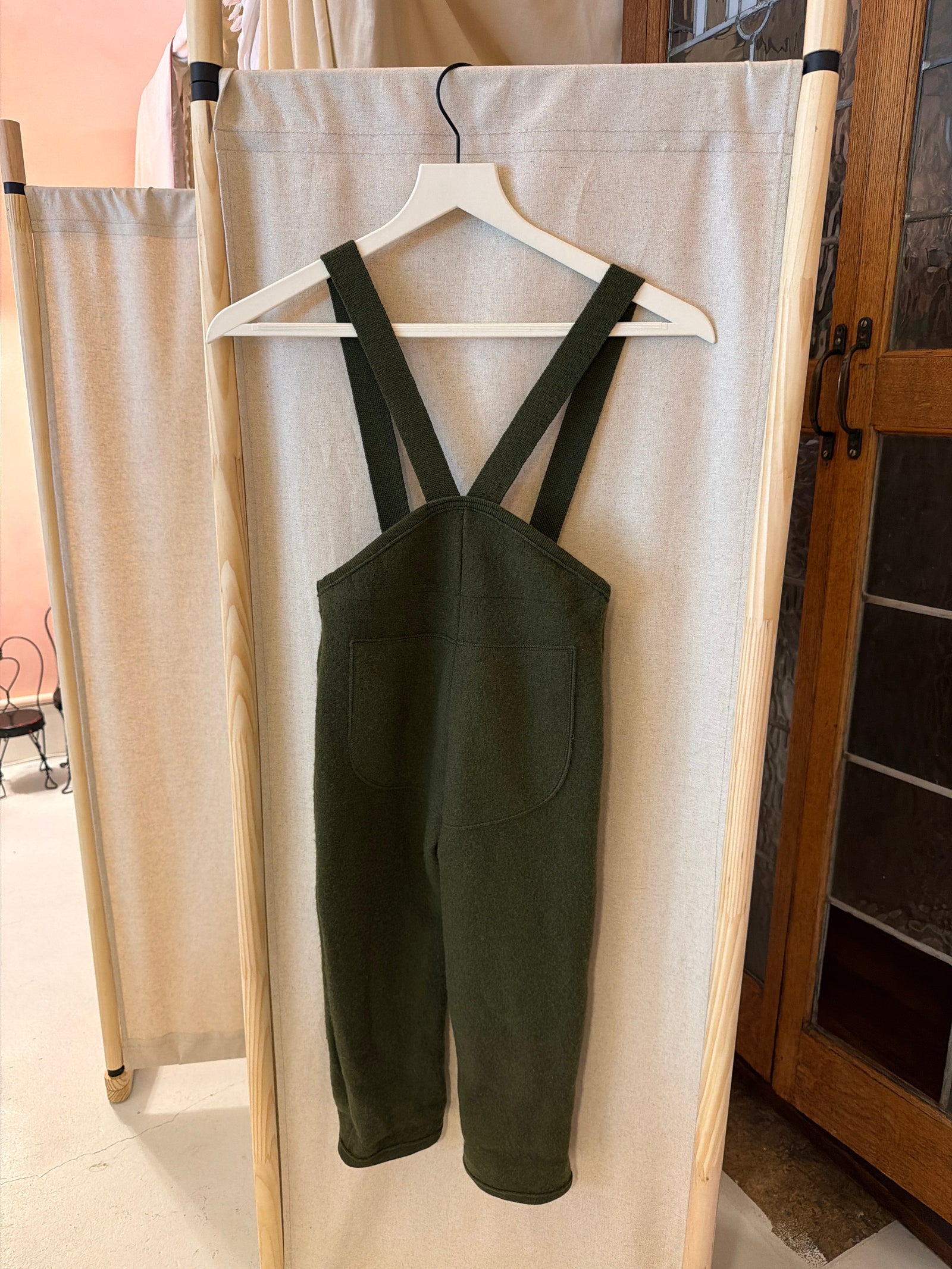 Siskin Olive Pocket Dungarees - Boiled Merino Wool - Seaweed / 5-6