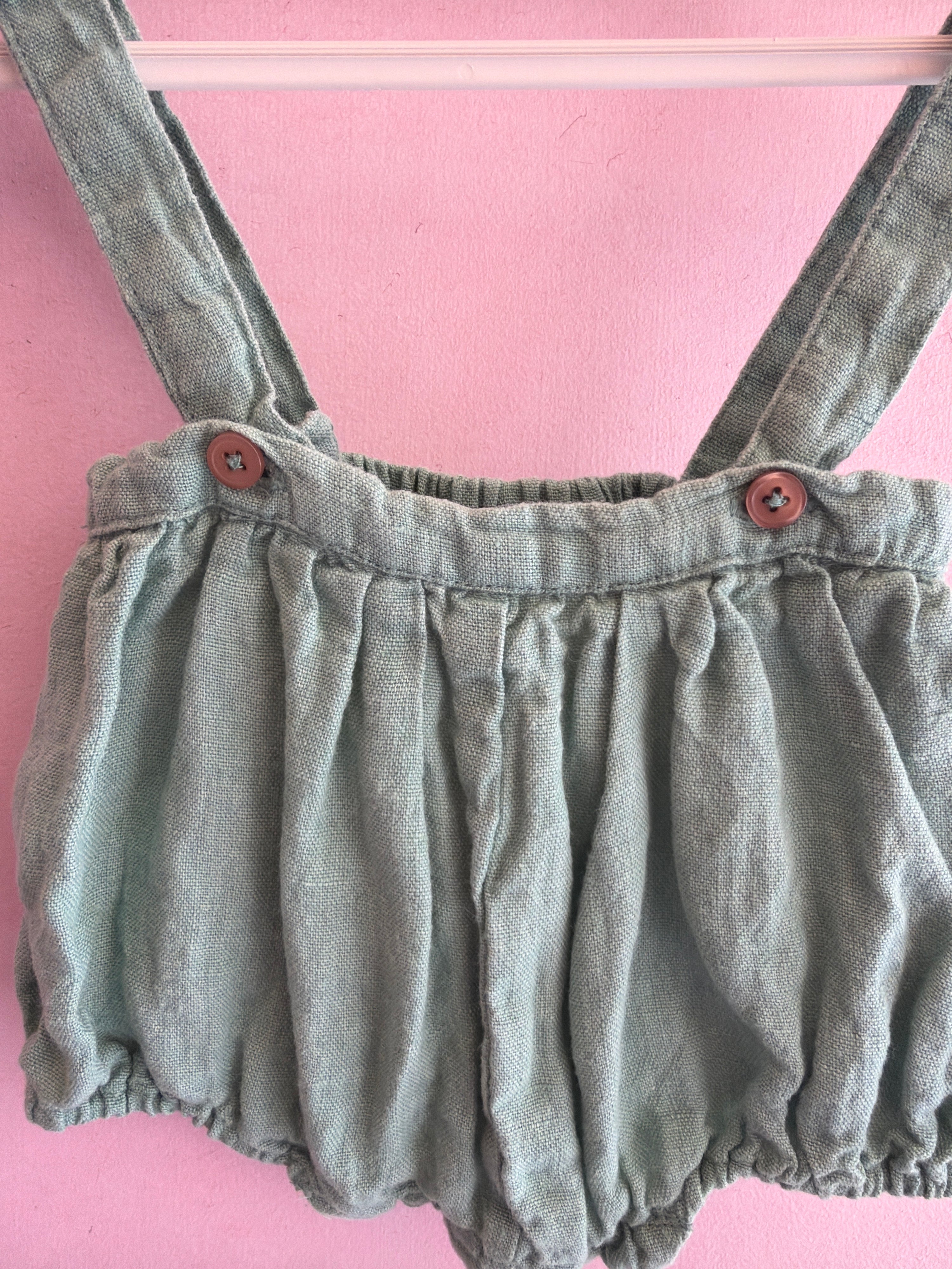 carmel Mint Linen romper / 6 months