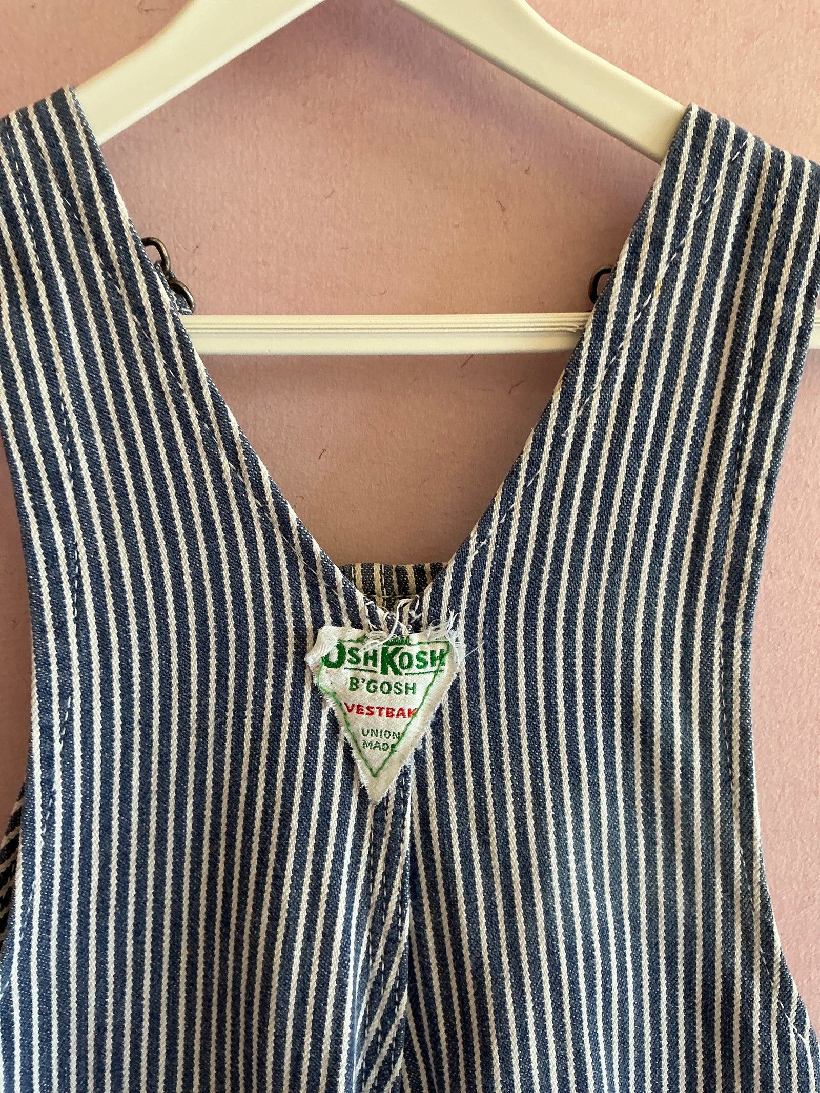 Vintage OshKosh B'gosh 70's Distressed Engineer Stripe Overalls / 3T