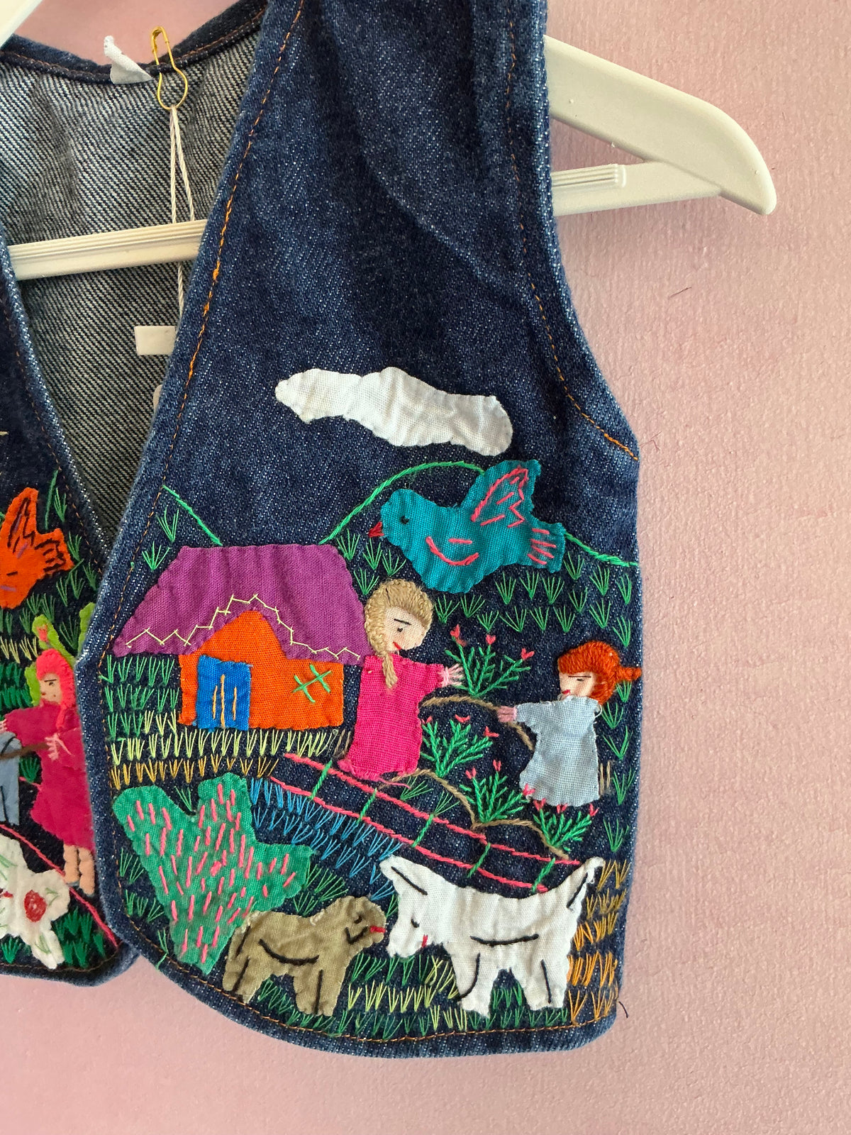 Vintage Hand worked Appliquéd and Embroidered Denim Vest / 2T