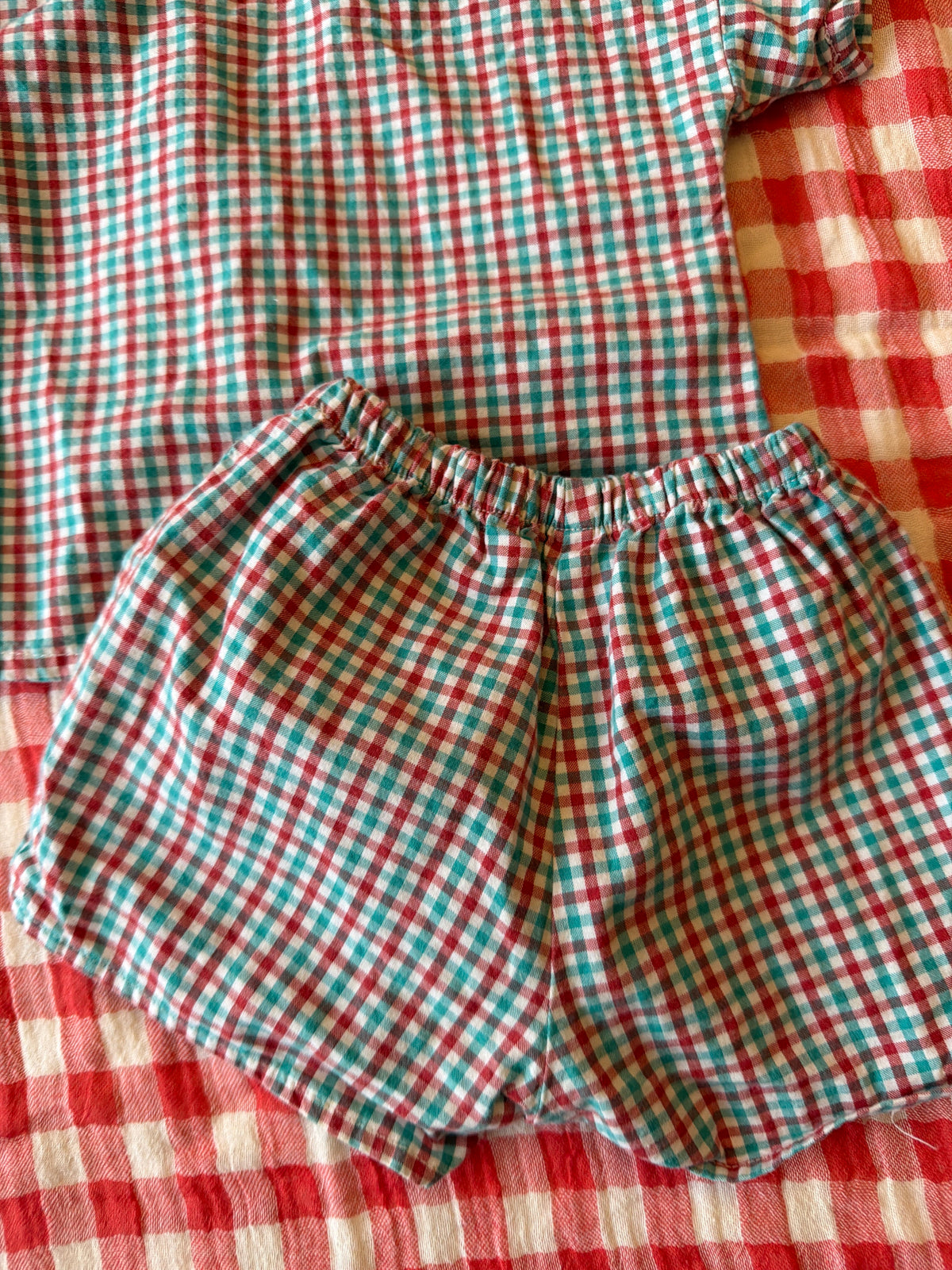 Bobo Choses Picnic Check Apple Top and Shorts Set / 3-6 months