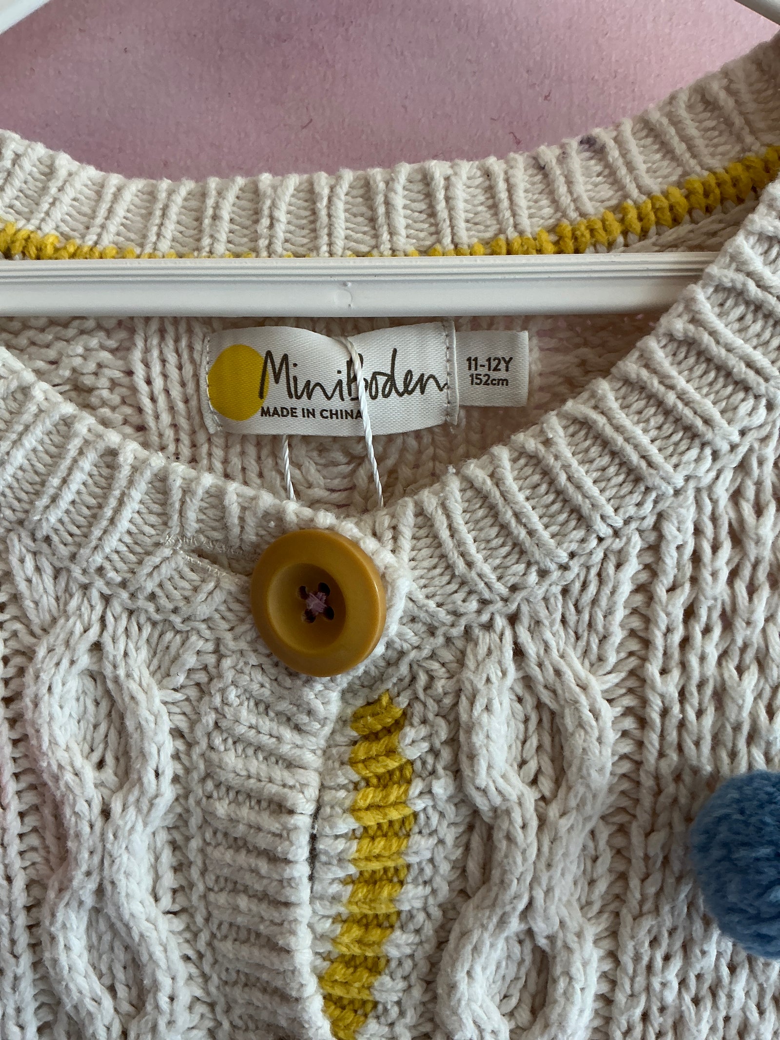 Mini Boden Cream Knit Bright Pom Pom Sweater / 11-12